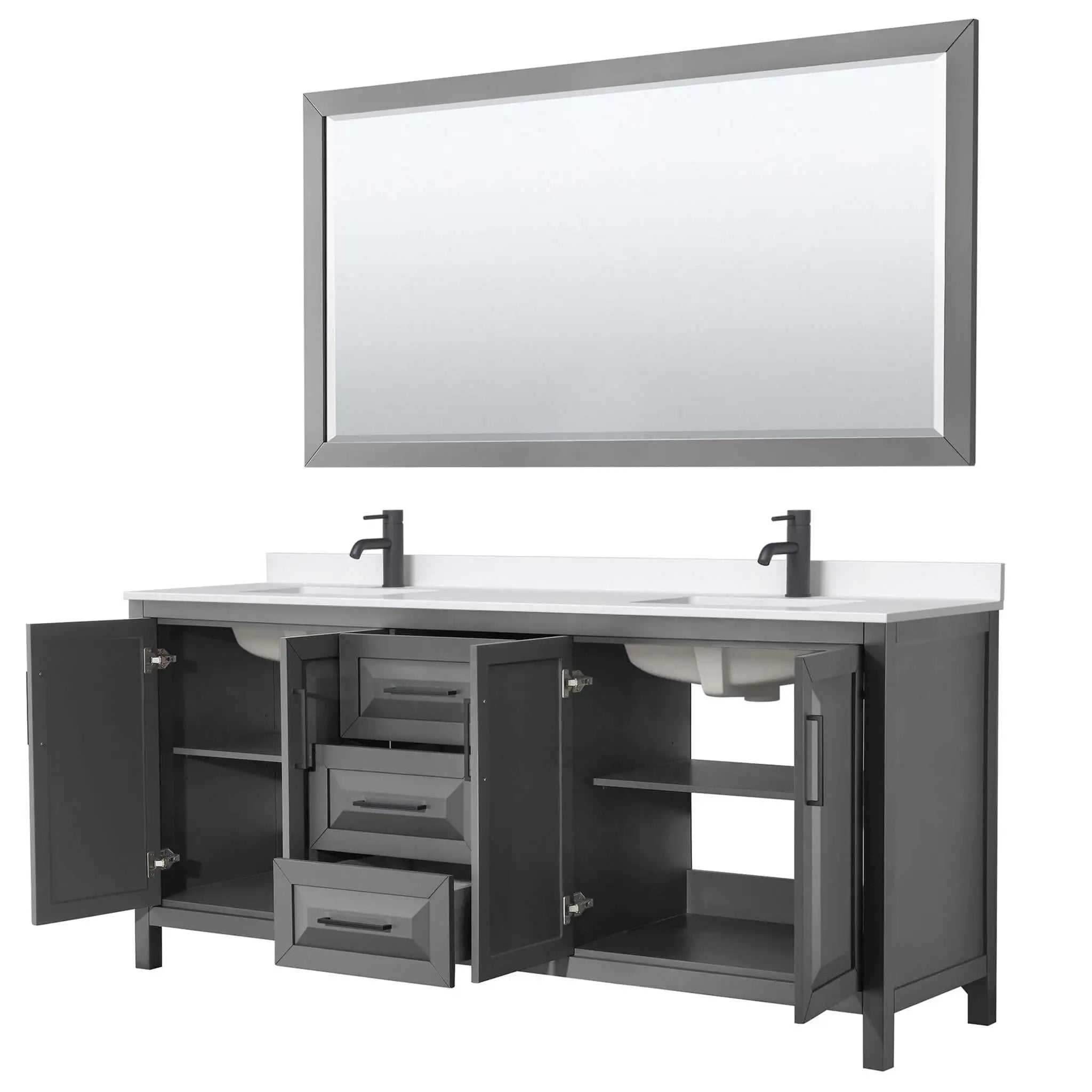 80" Daria Double Bathroom Vanity in Dark Gray with Matte Black Trim & 70" Mirror by Wyndham