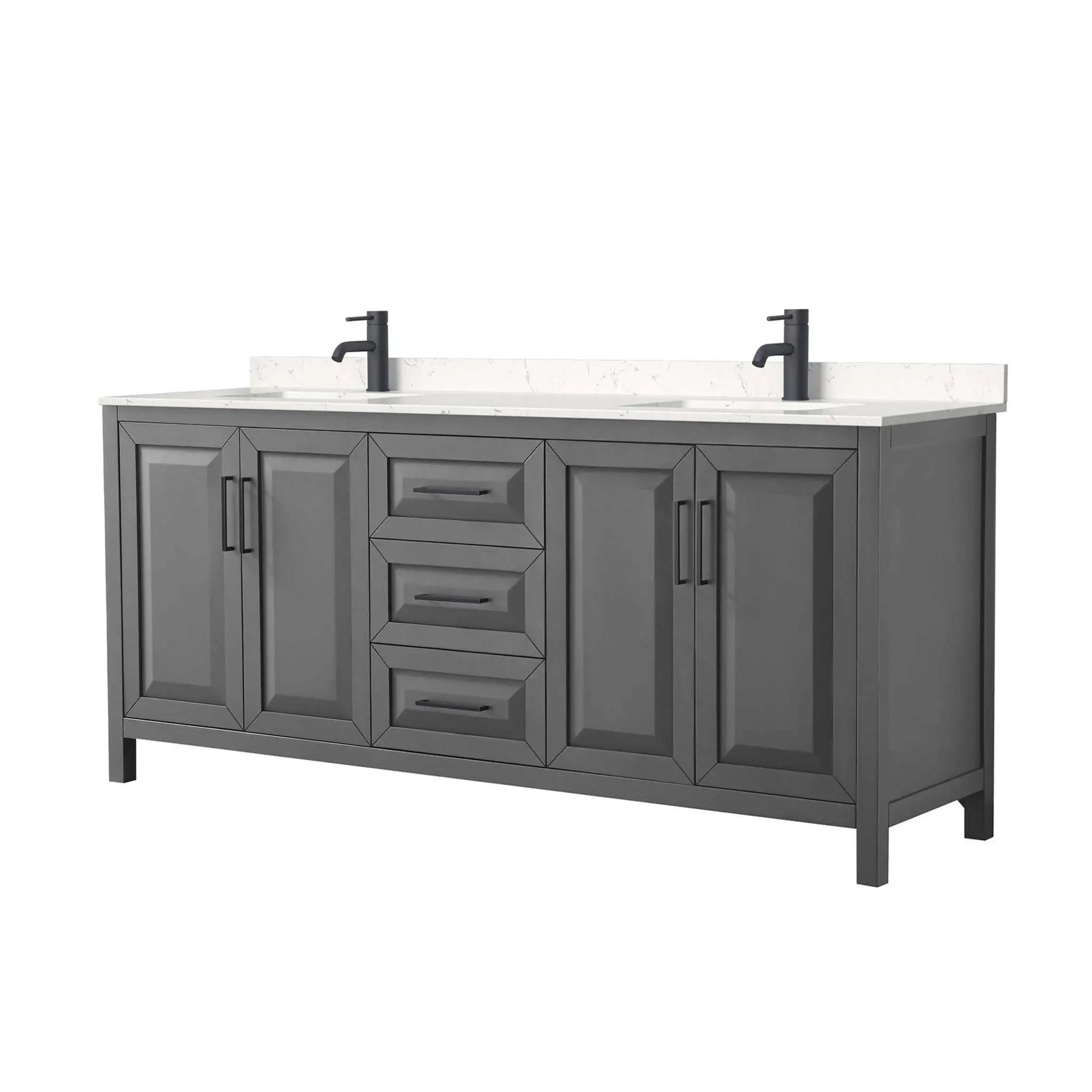 80" Daria Double Bathroom Vanity in Dark Gray with Matte Black Trim by Wyndham