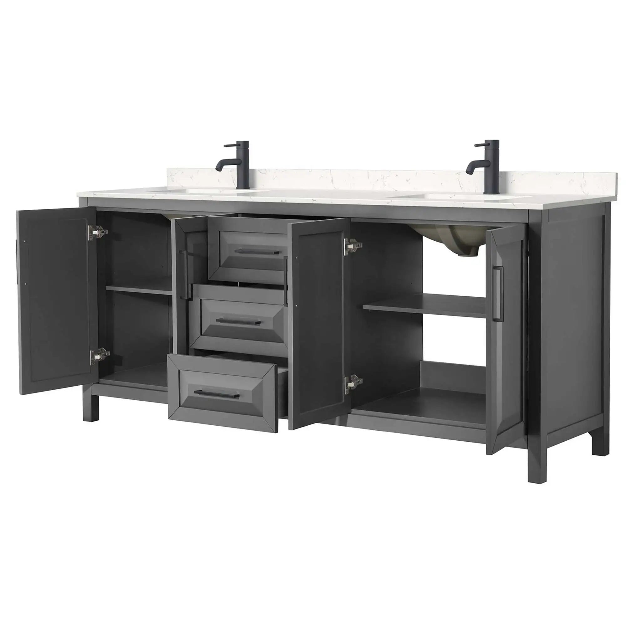 80" Daria Double Bathroom Vanity in Dark Gray with Matte Black Trim by Wyndham