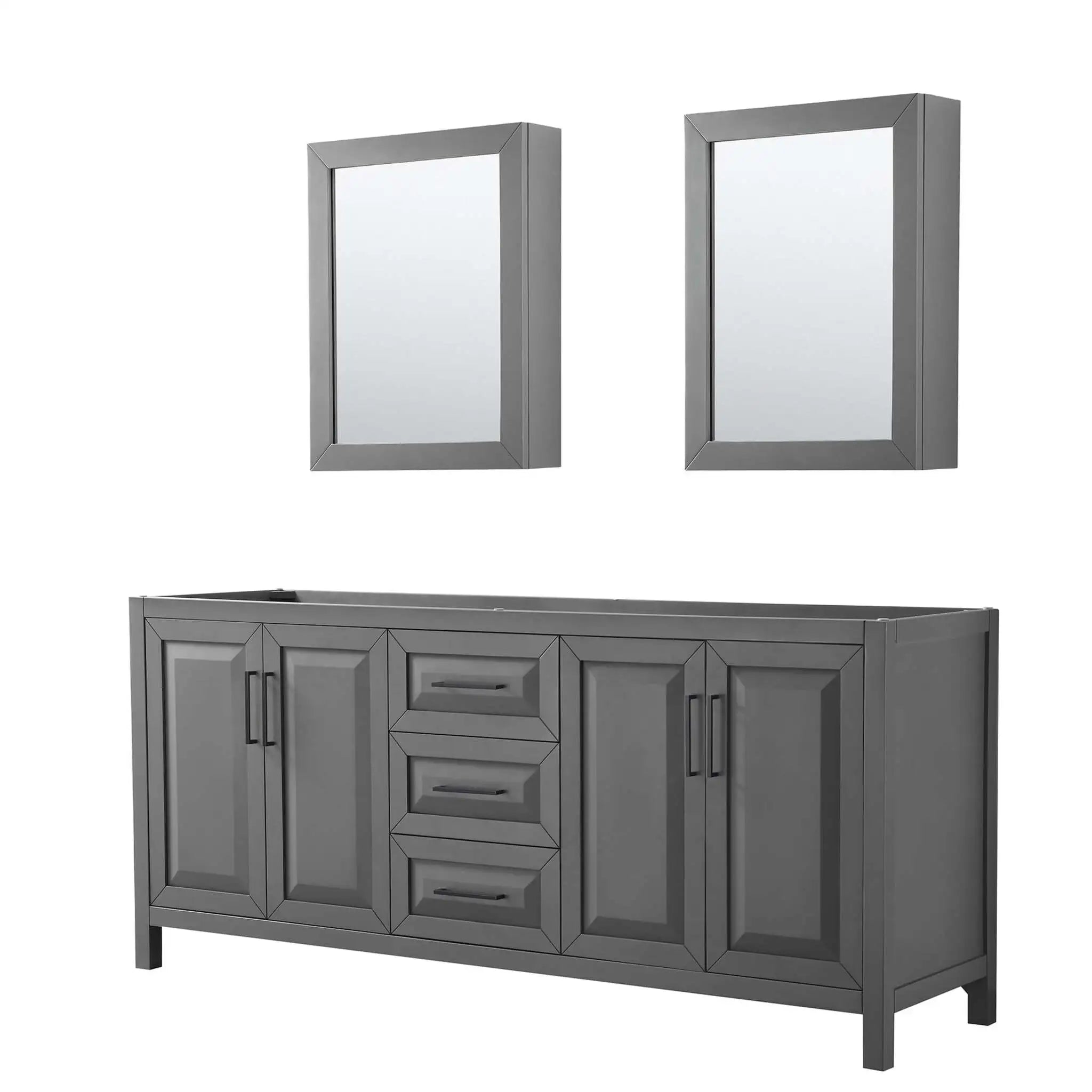 80" Daria Double Bathroom Vanity in Dark Gray with Matte Black Trim & Medicine Cabinet by Wyndham