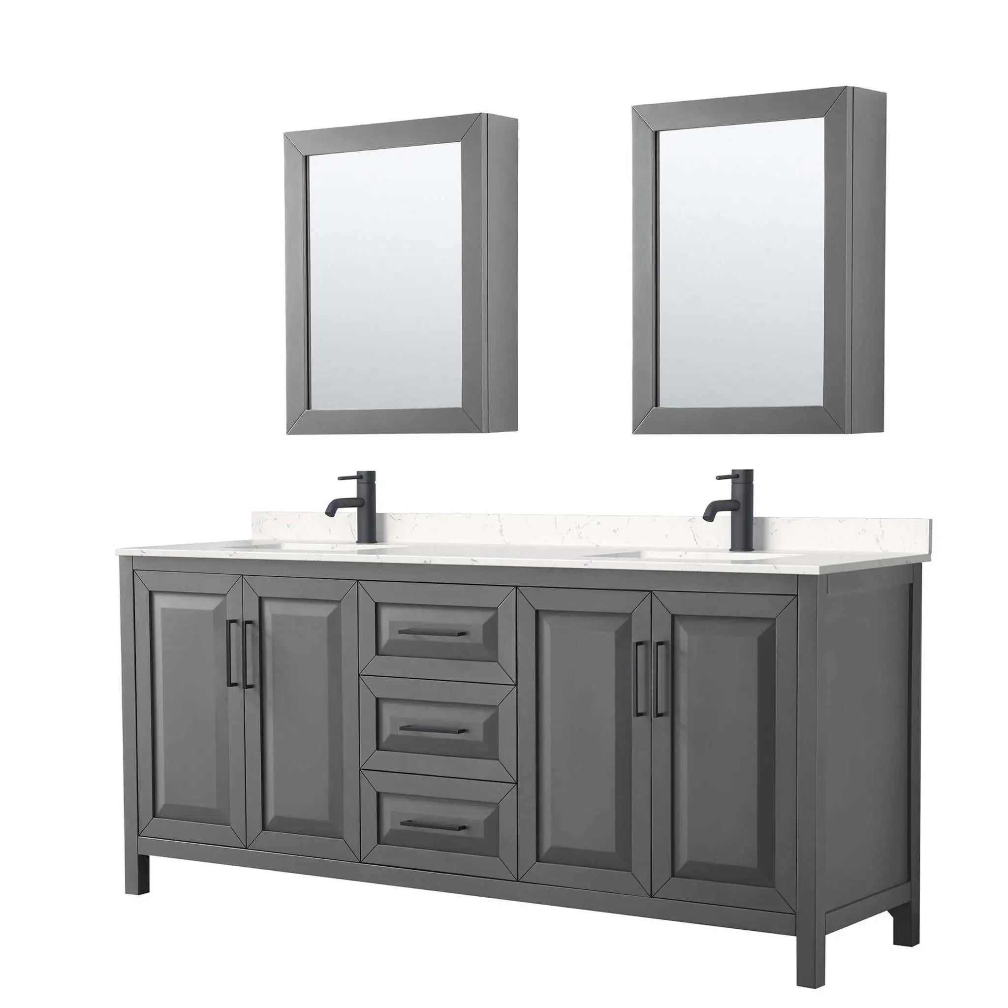 80" Daria Double Bathroom Vanity in Dark Gray with Matte Black Trim & Medicine Cabinet by Wyndham