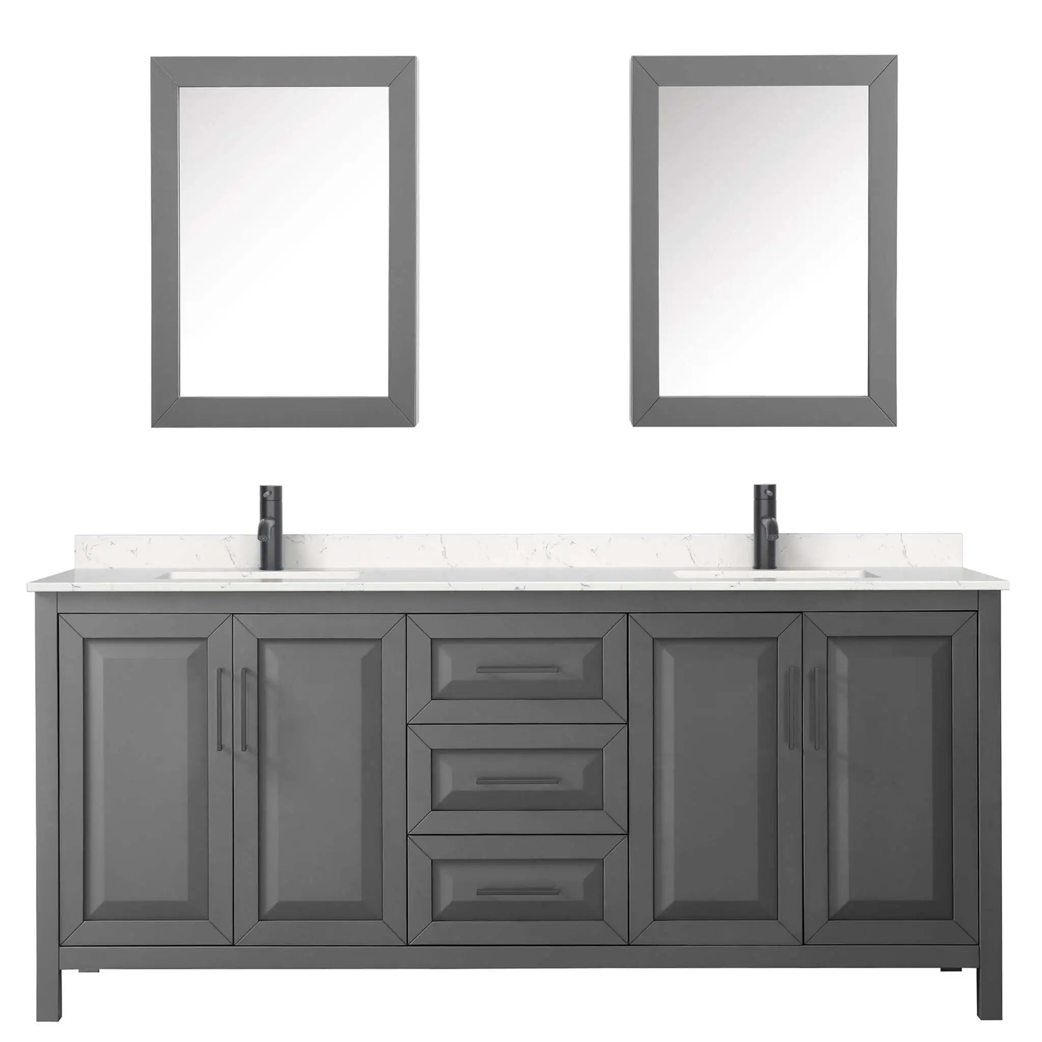 80" Daria Double Bathroom Vanity in Dark Gray with Matte Black Trim & Medicine Cabinet by Wyndham