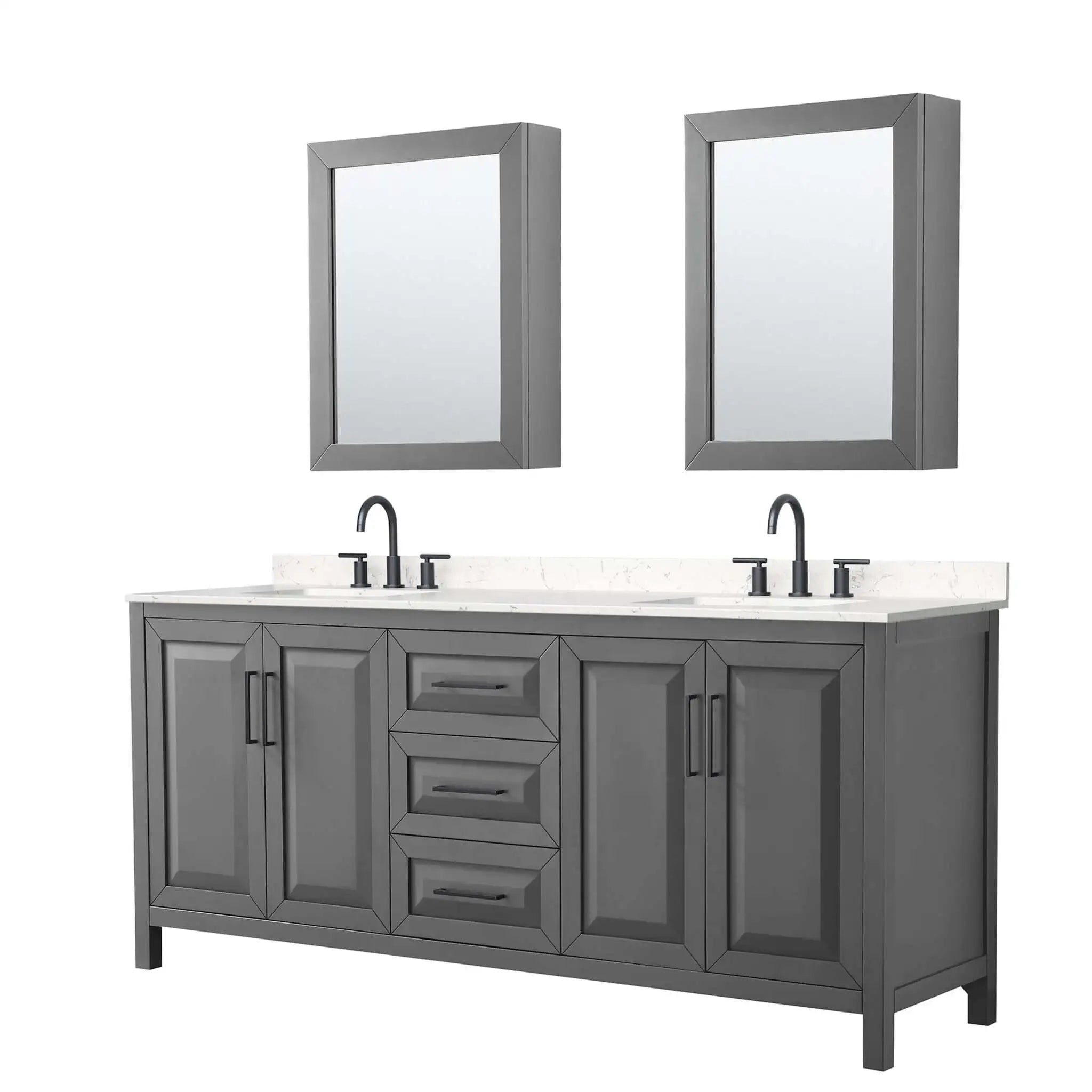 80" Daria Double Bathroom Vanity in Dark Gray with Matte Black Trim & Medicine Cabinet by Wyndham