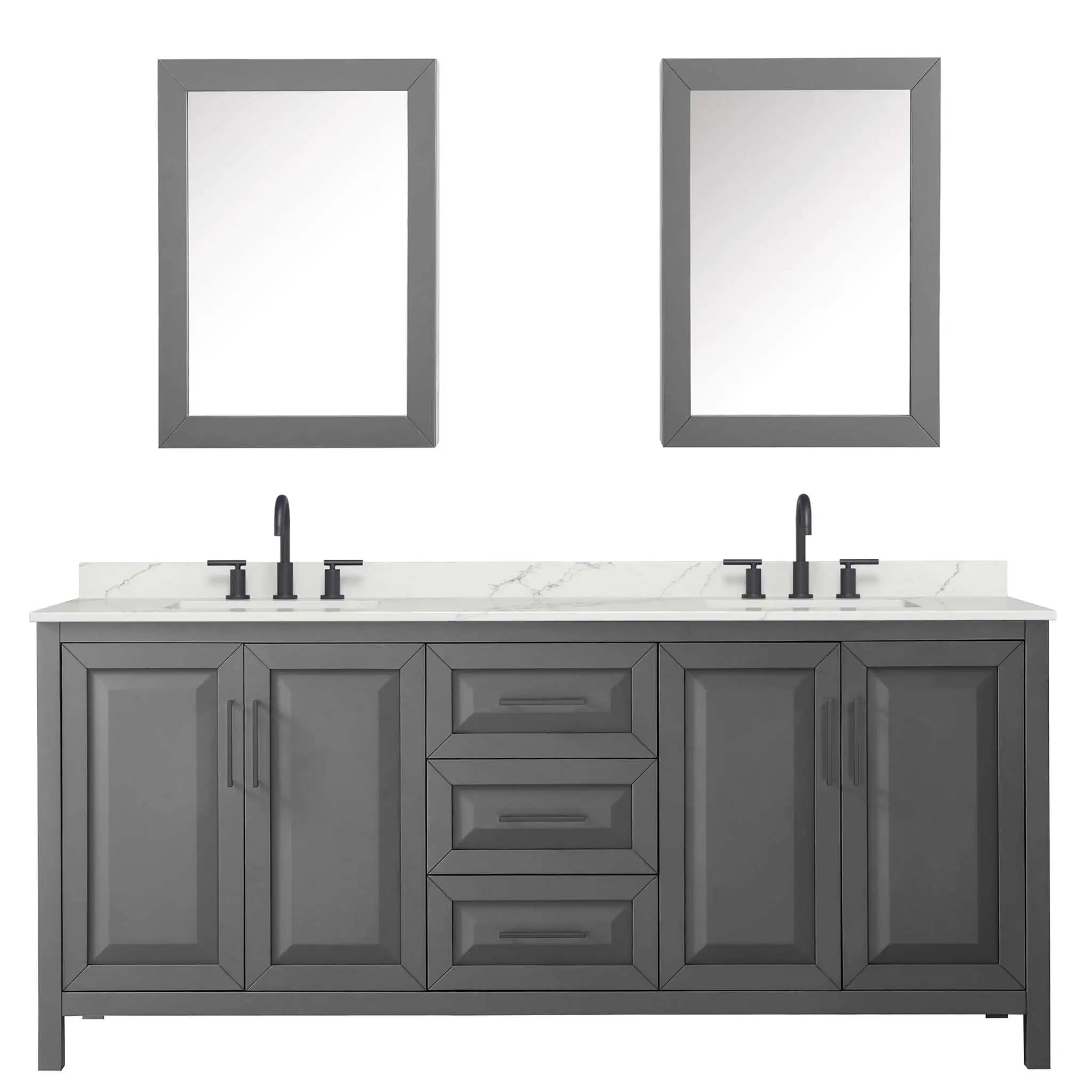 80" Daria Double Bathroom Vanity in Dark Gray with Matte Black Trim & Medicine Cabinet by Wyndham