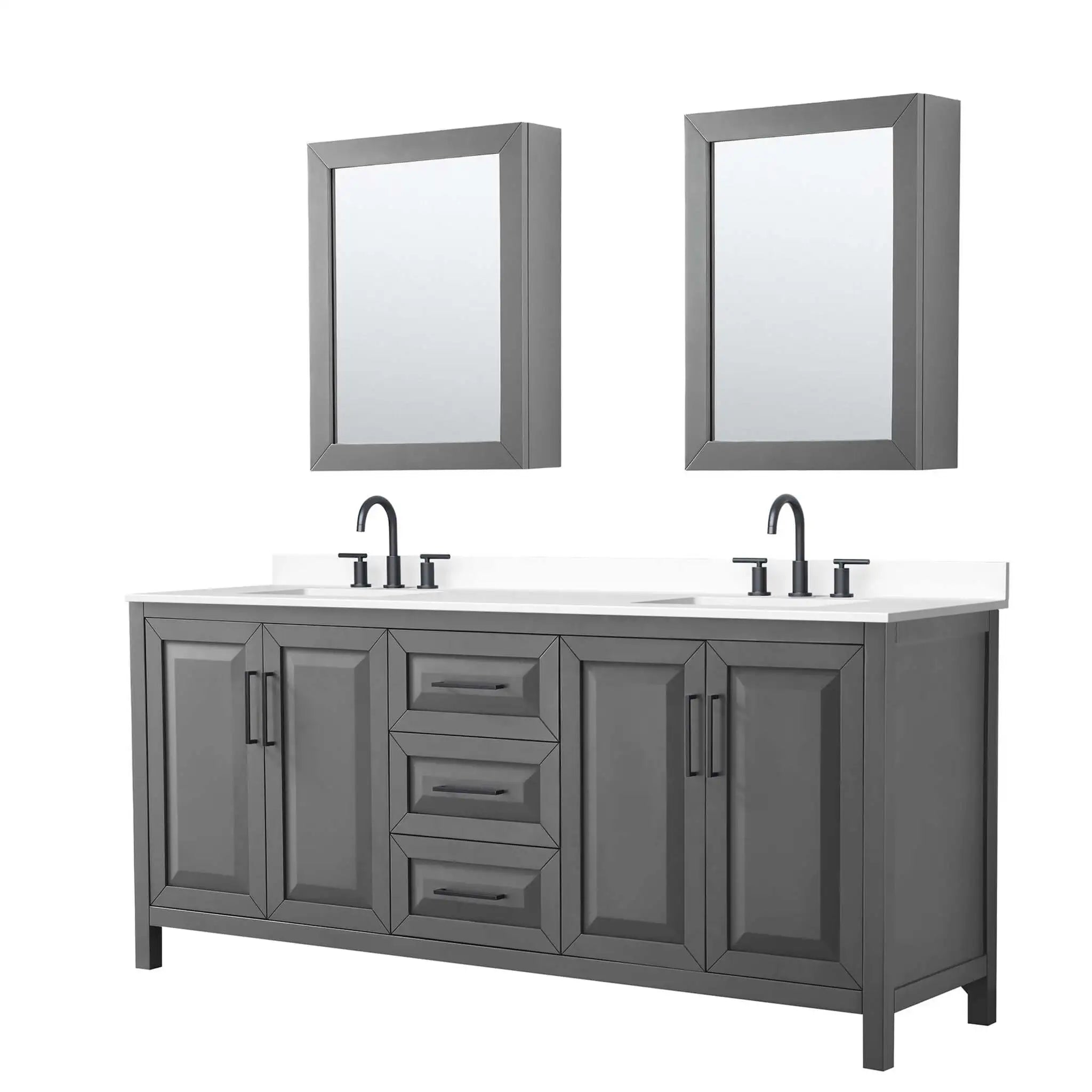 80" Daria Double Bathroom Vanity in Dark Gray with Matte Black Trim & Medicine Cabinet by Wyndham