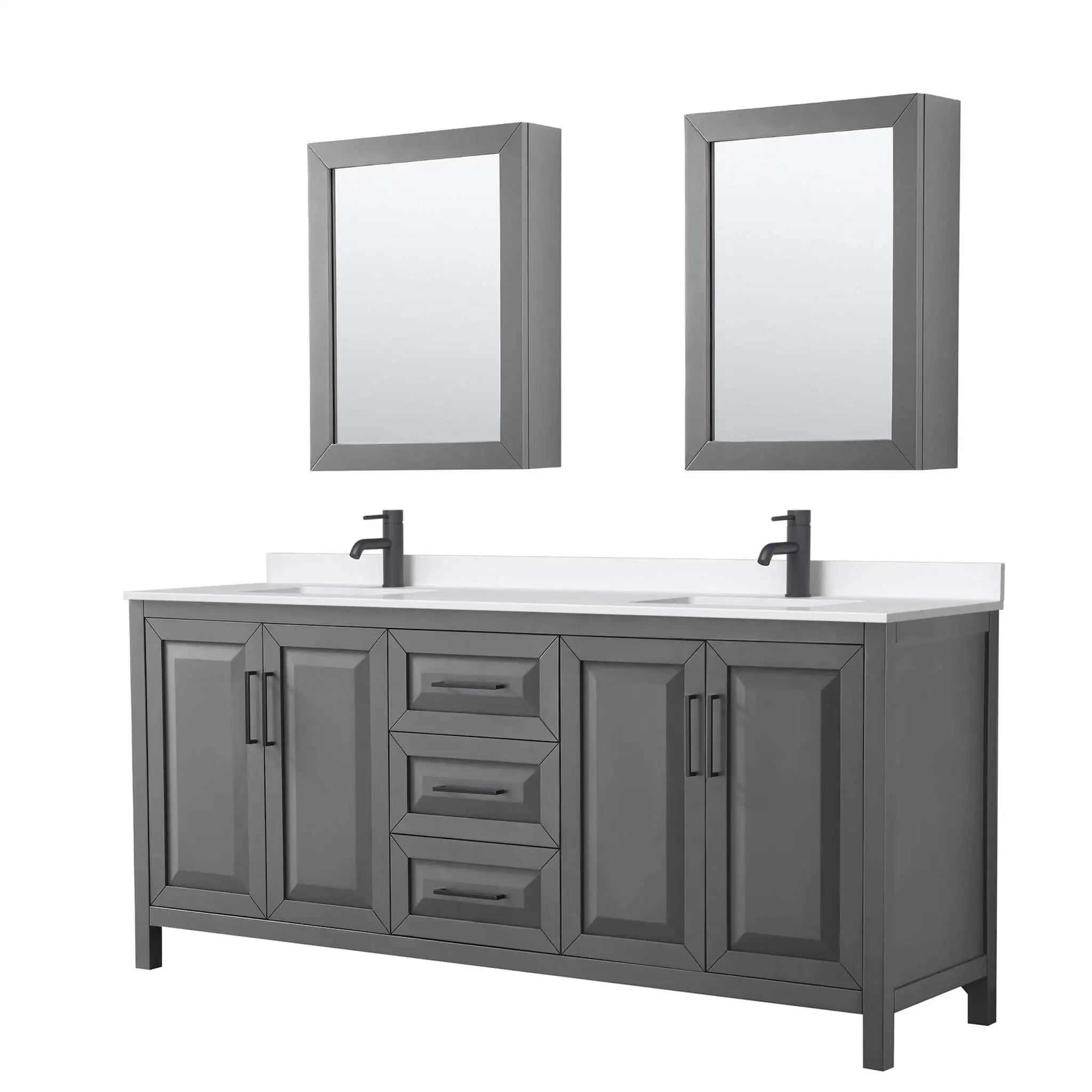 80" Daria Double Bathroom Vanity in Dark Gray with Matte Black Trim & Medicine Cabinet by Wyndham