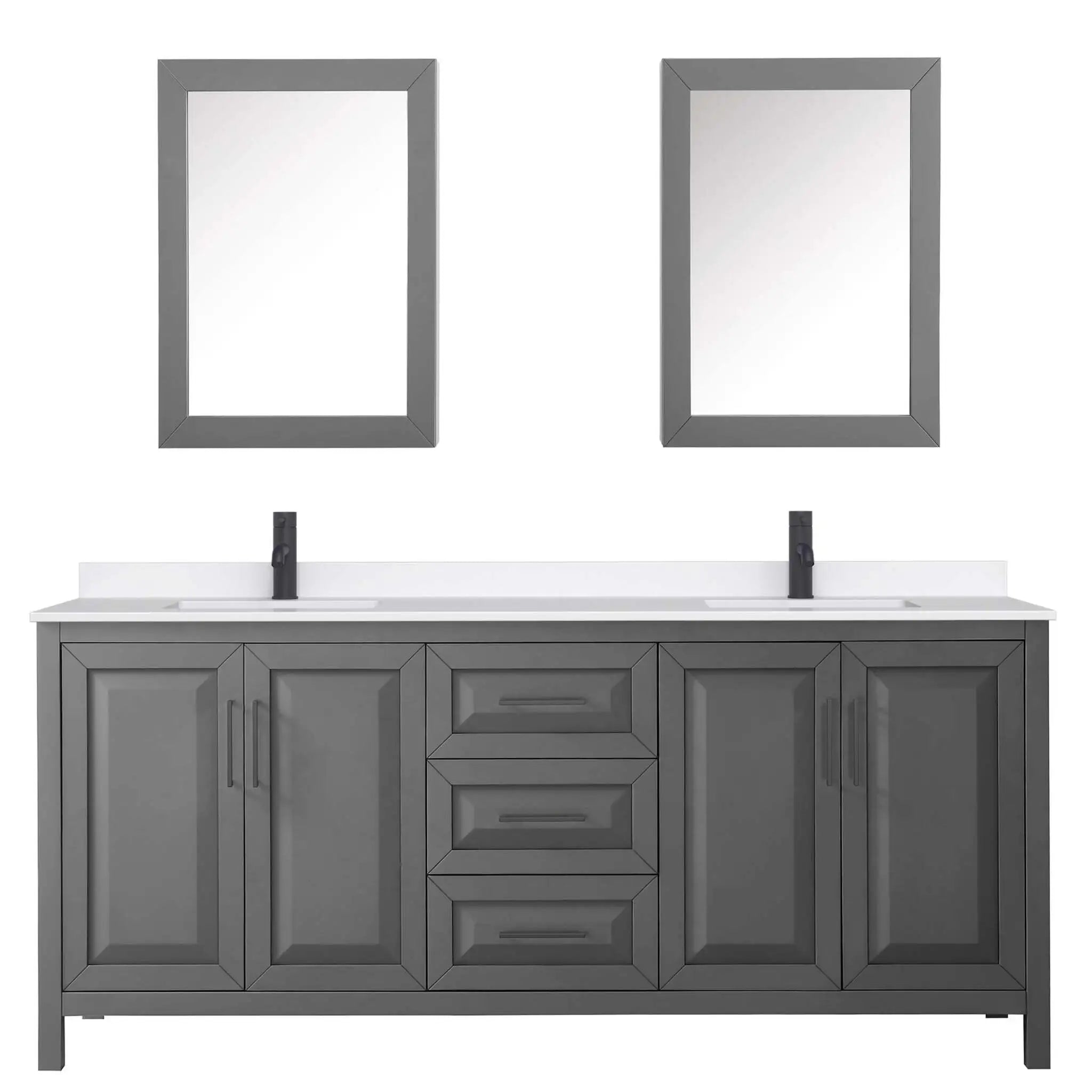 80" Daria Double Bathroom Vanity in Dark Gray with Matte Black Trim & Medicine Cabinet by Wyndham