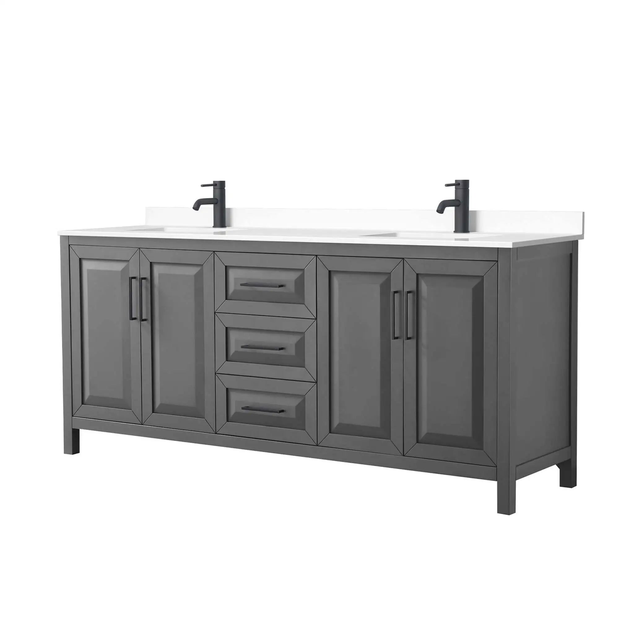 80" Daria Double Bathroom Vanity in Dark Gray with Matte Black Trim by Wyndham