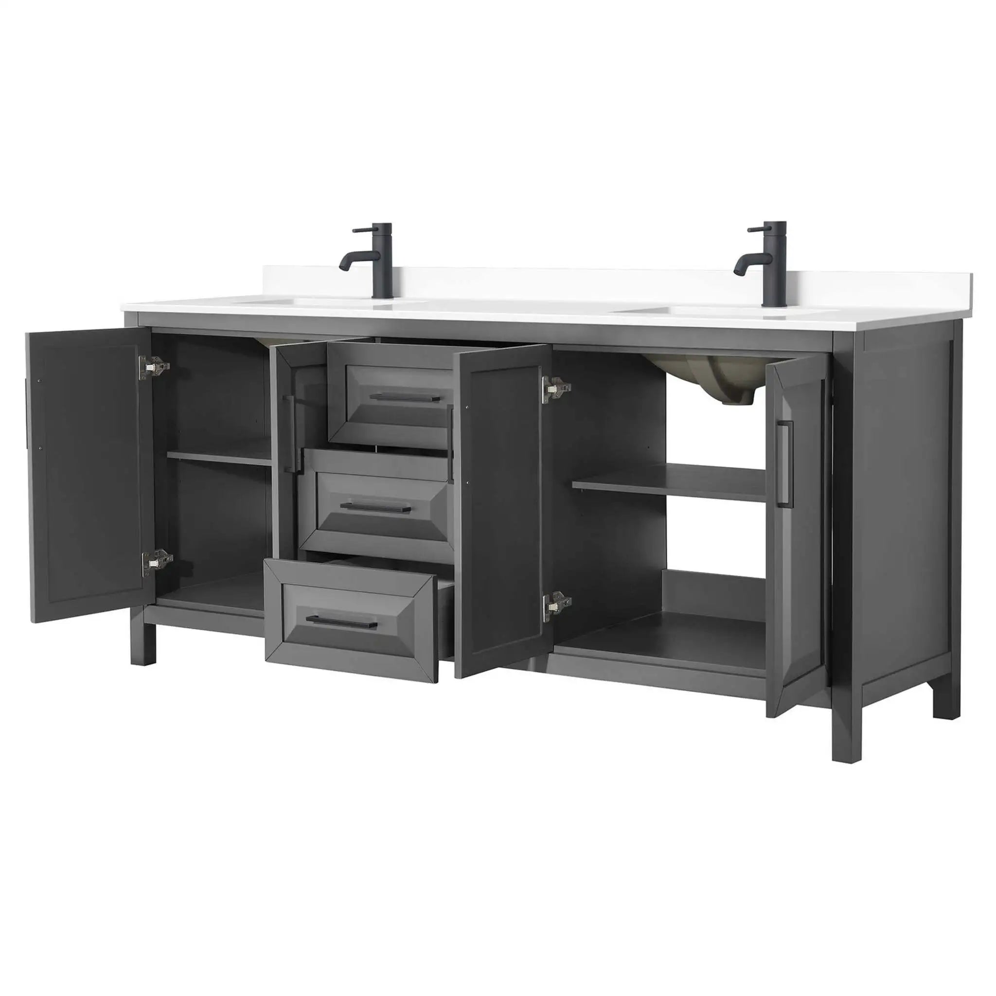 80" Daria Double Bathroom Vanity in Dark Gray with Matte Black Trim by Wyndham