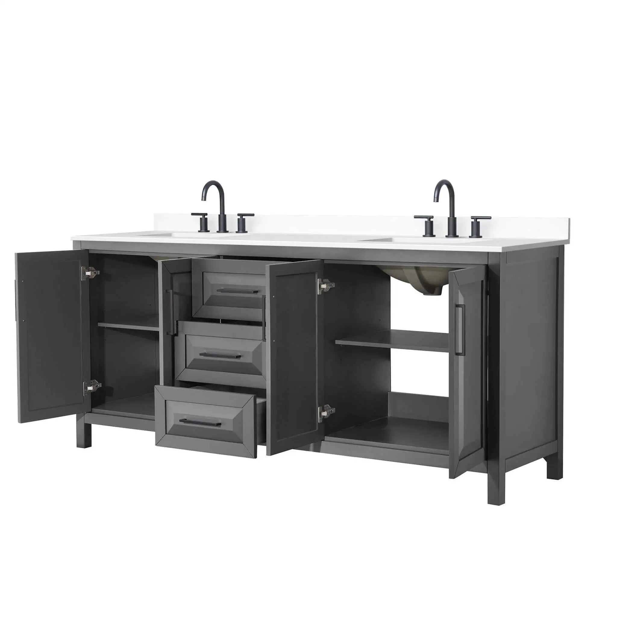 80" Daria Double Bathroom Vanity in Dark Gray with Matte Black Trim by Wyndham