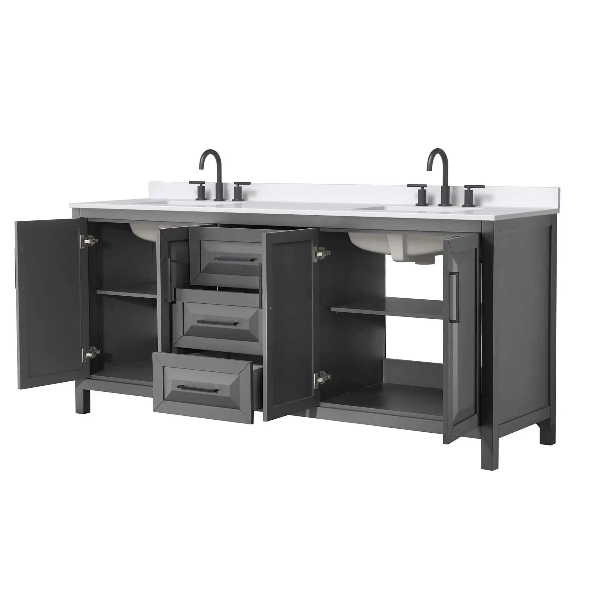 80" Daria Double Bathroom Vanity in Dark Gray with Matte Black Trim by Wyndham