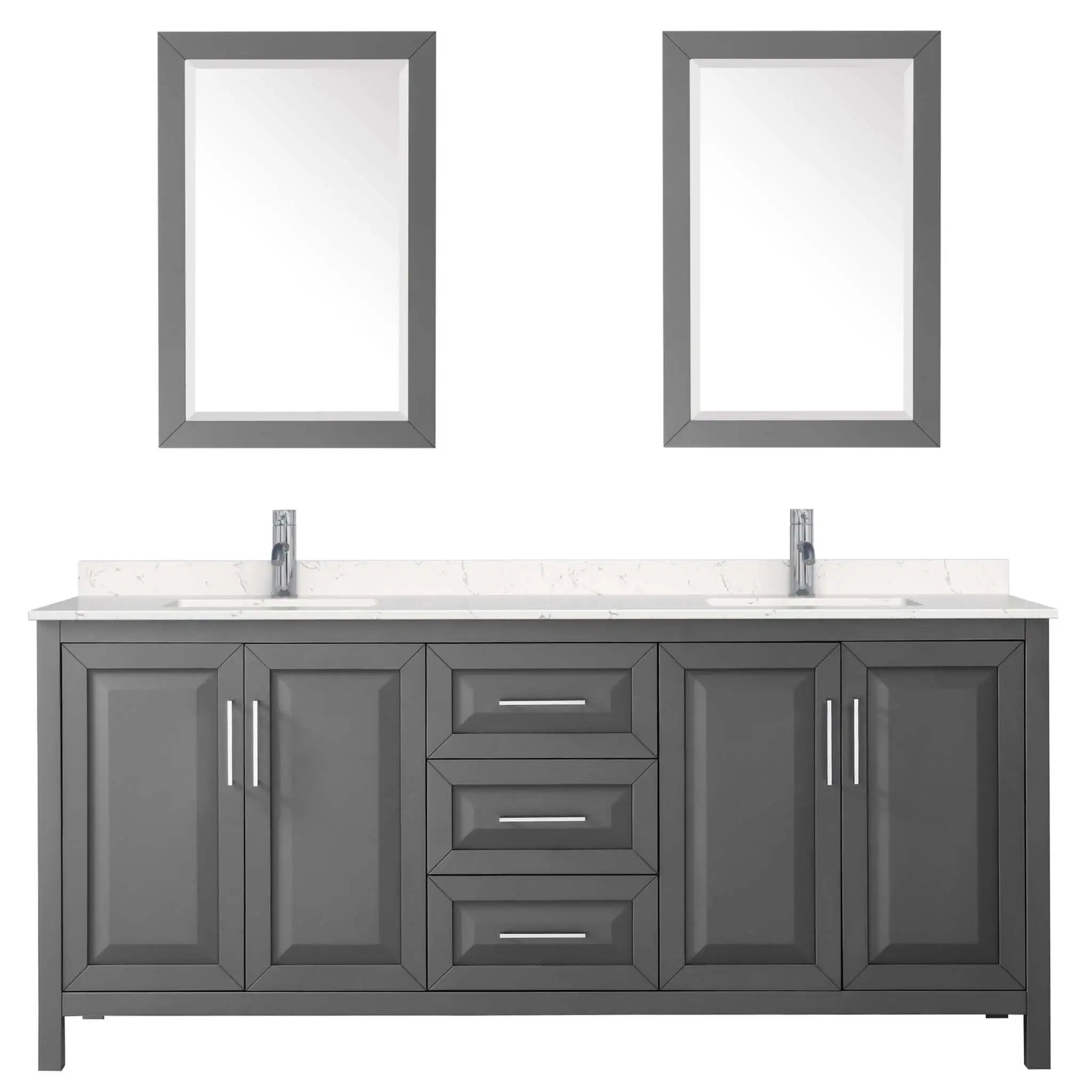 80" Daria Double Bathroom Vanity in Dark Gray with Polished Chrome Trim & 24" Mirror by Wyndham