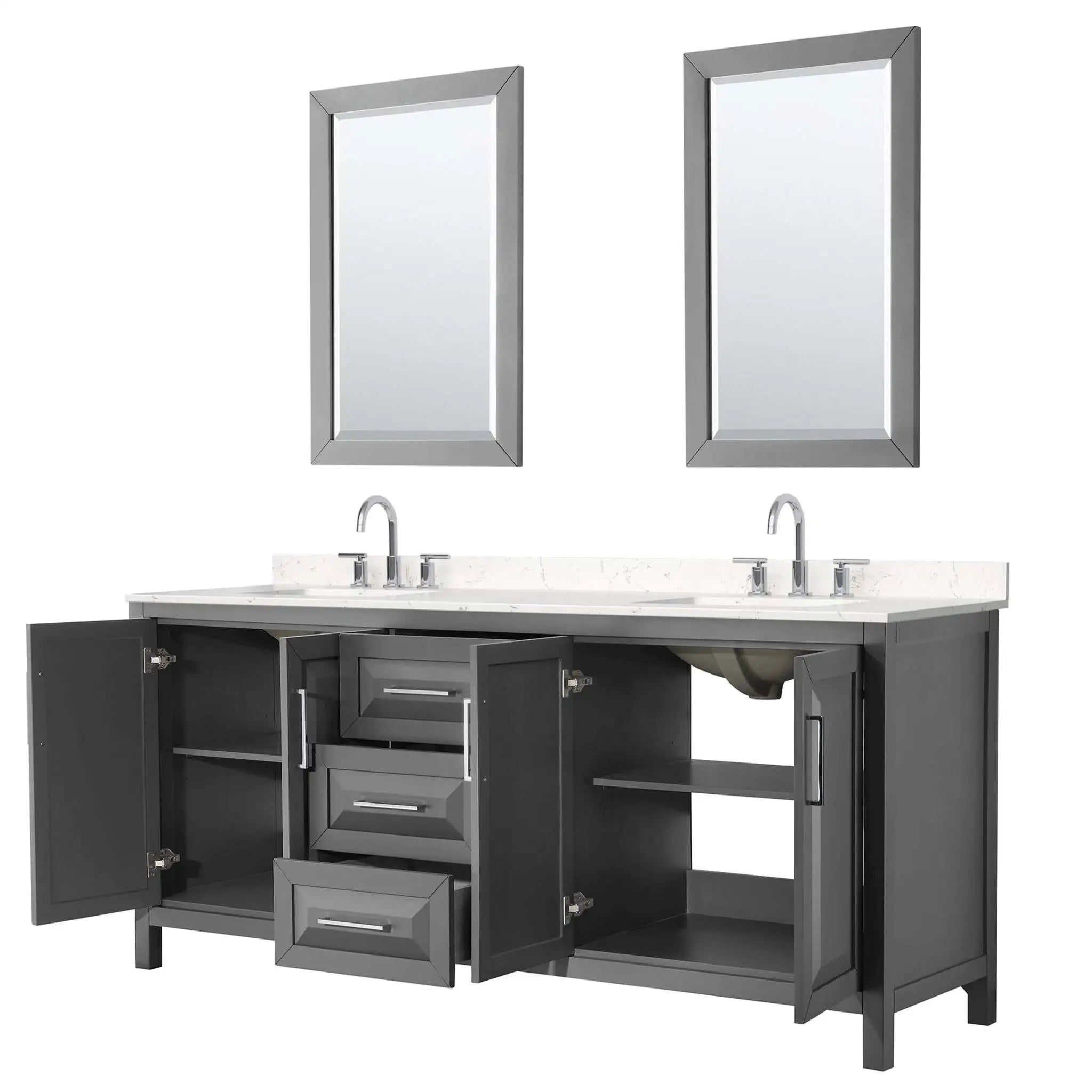80" Daria Double Bathroom Vanity in Dark Gray with Polished Chrome Trim & 24" Mirror by Wyndham