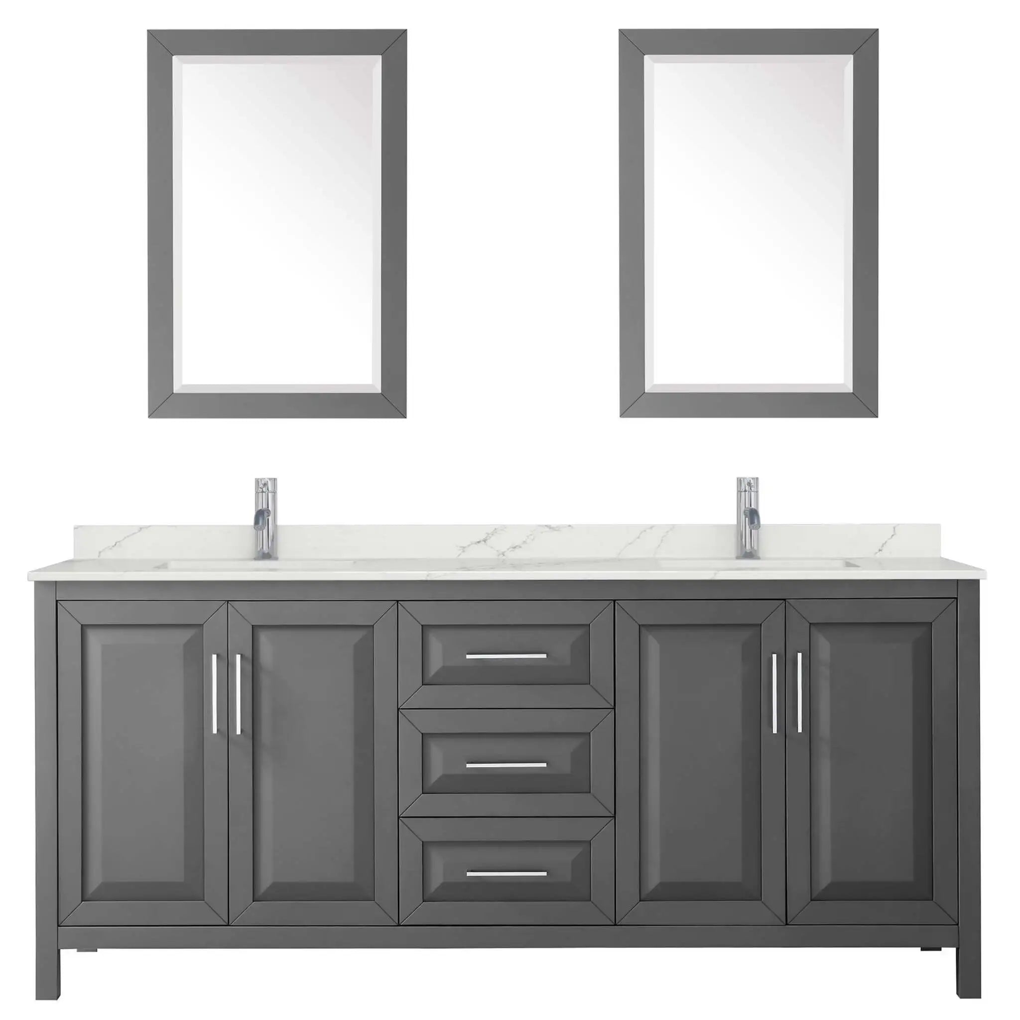 80" Daria Double Bathroom Vanity in Dark Gray with Polished Chrome Trim & 24" Mirror by Wyndham