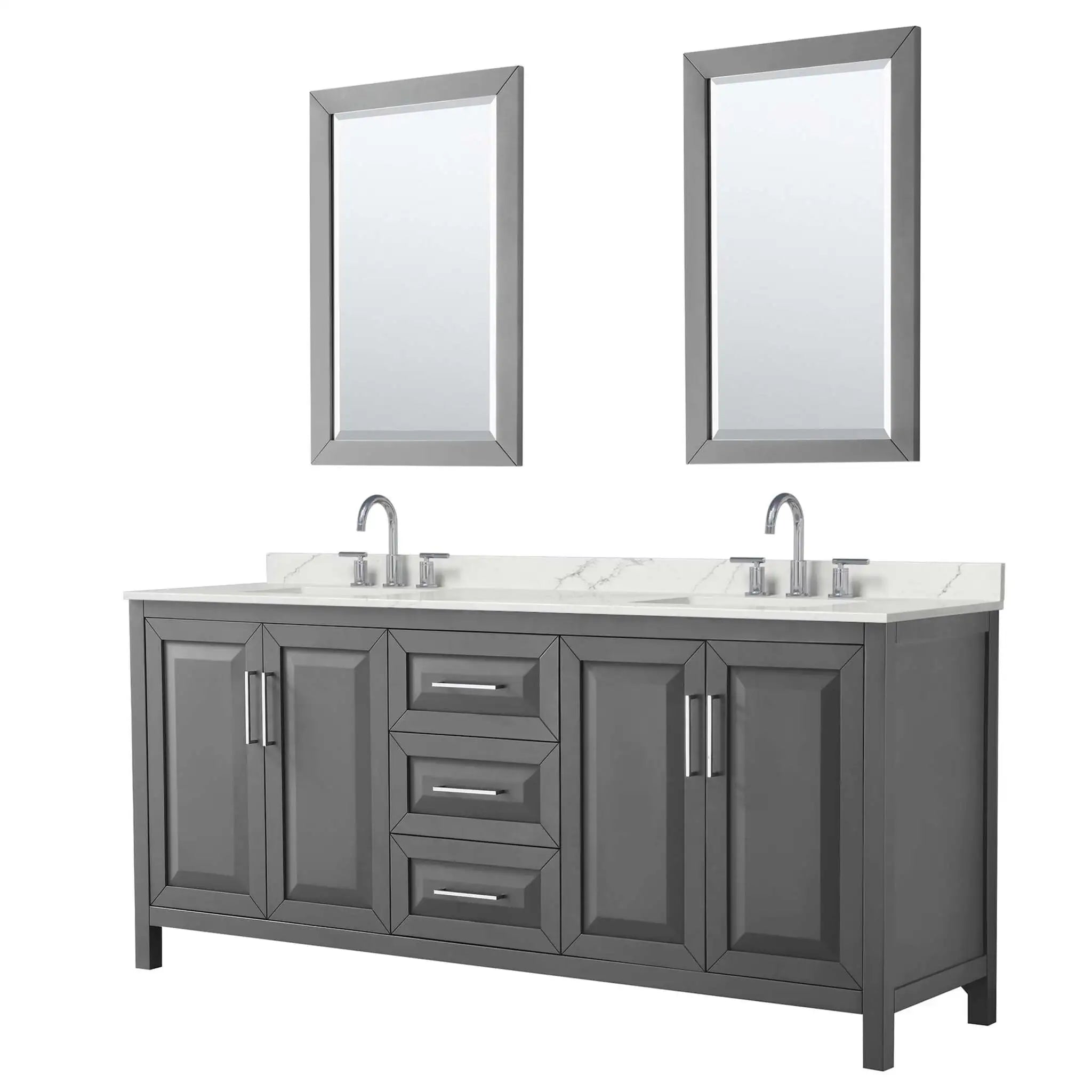 80" Daria Double Bathroom Vanity in Dark Gray with Polished Chrome Trim & 24" Mirror by Wyndham