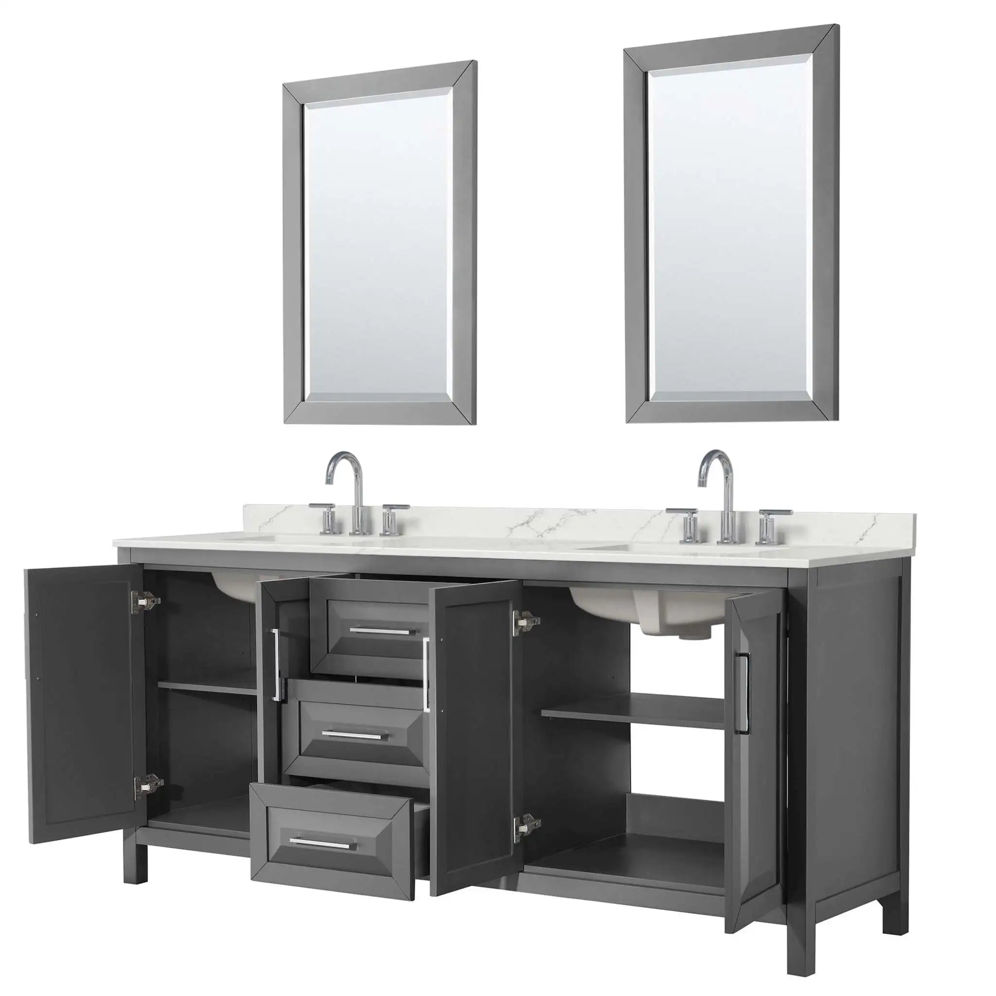 80" Daria Double Bathroom Vanity in Dark Gray with Polished Chrome Trim & 24" Mirror by Wyndham