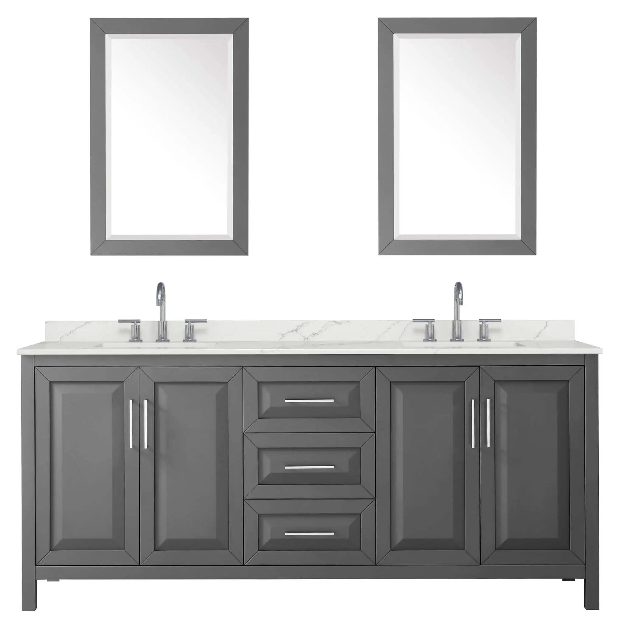 80" Daria Double Bathroom Vanity in Dark Gray with Polished Chrome Trim & 24" Mirror by Wyndham