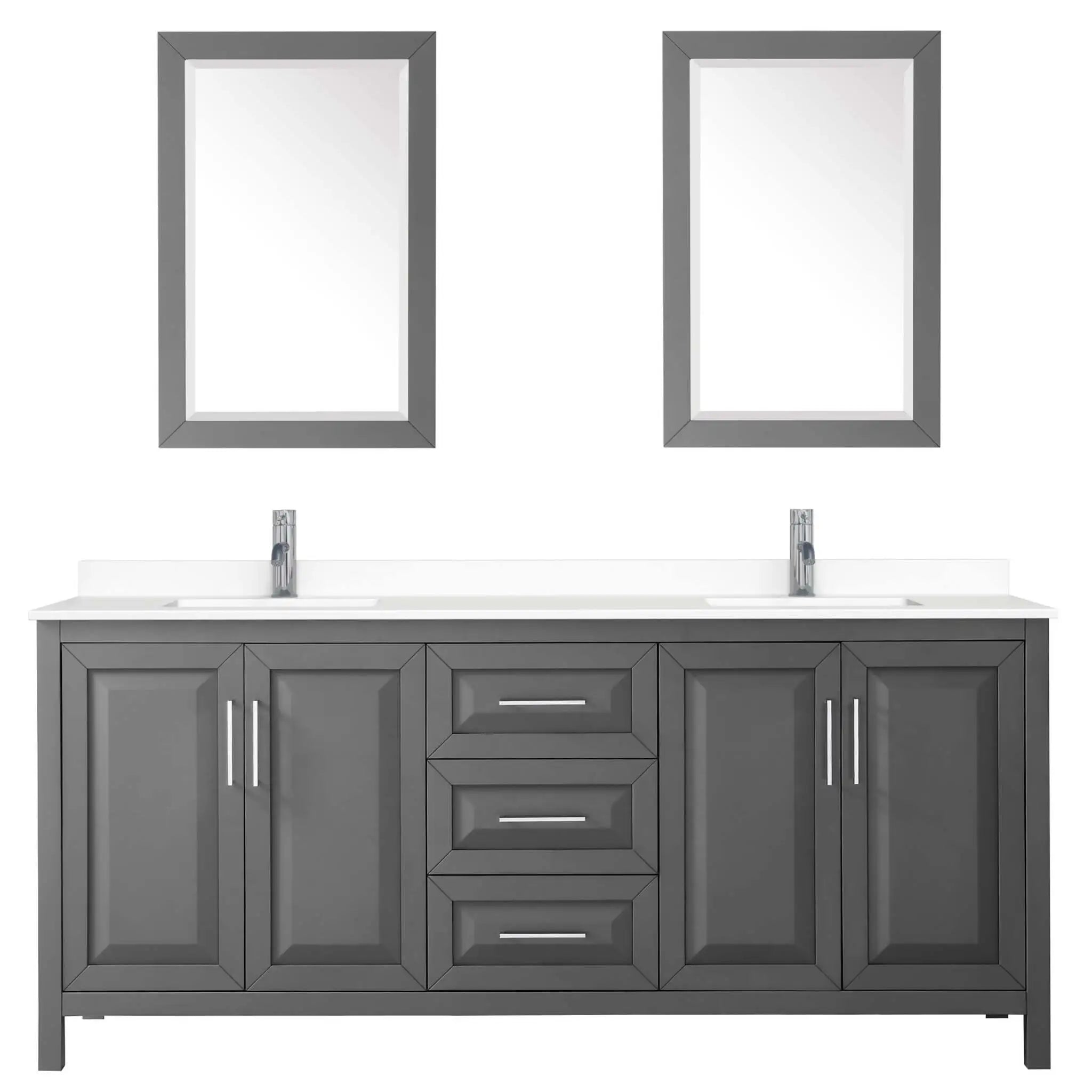 80" Daria Double Bathroom Vanity in Dark Gray with Polished Chrome Trim & 24" Mirror by Wyndham