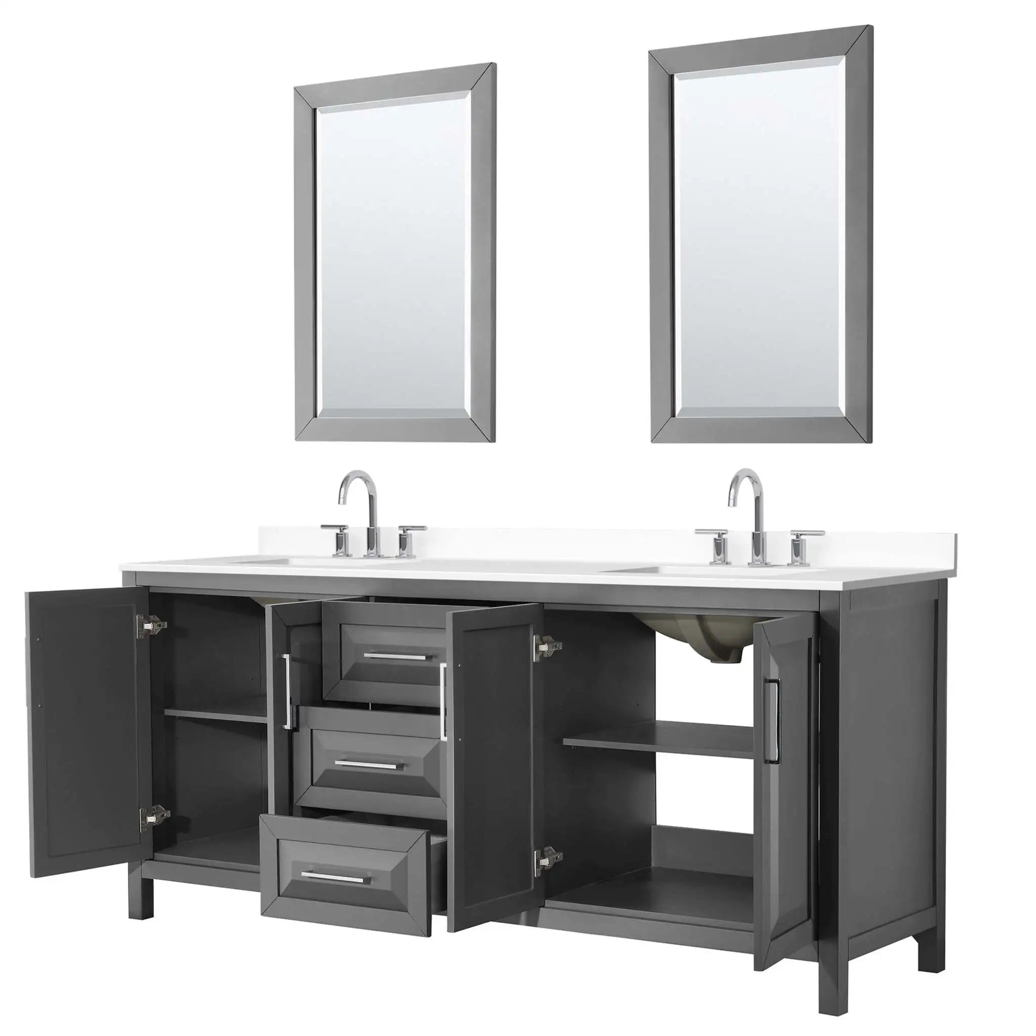 80" Daria Double Bathroom Vanity in Dark Gray with Polished Chrome Trim & 24" Mirror by Wyndham