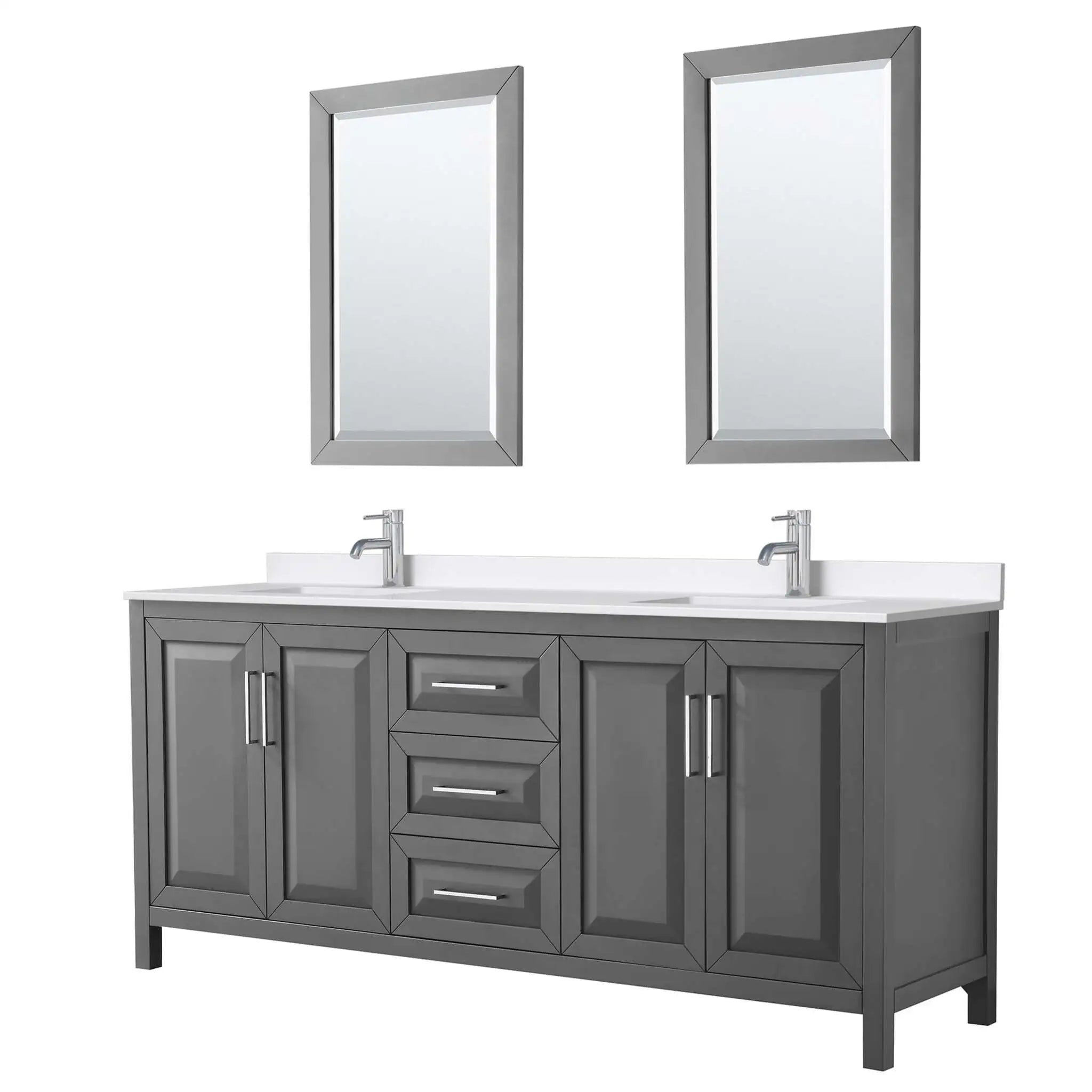 80" Daria Double Bathroom Vanity in Dark Gray with Polished Chrome Trim & 24" Mirror by Wyndham