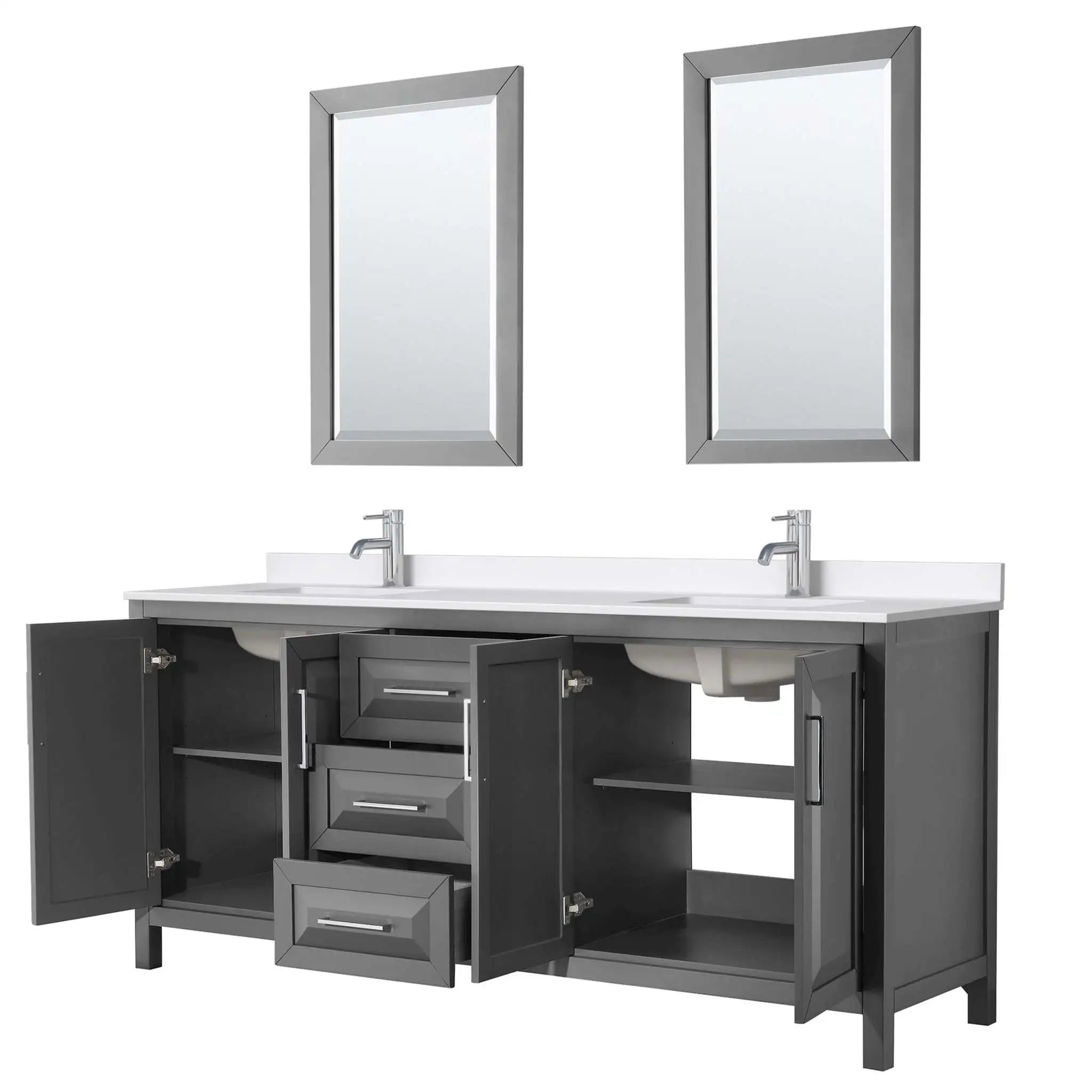 80" Daria Double Bathroom Vanity in Dark Gray with Polished Chrome Trim & 24" Mirror by Wyndham