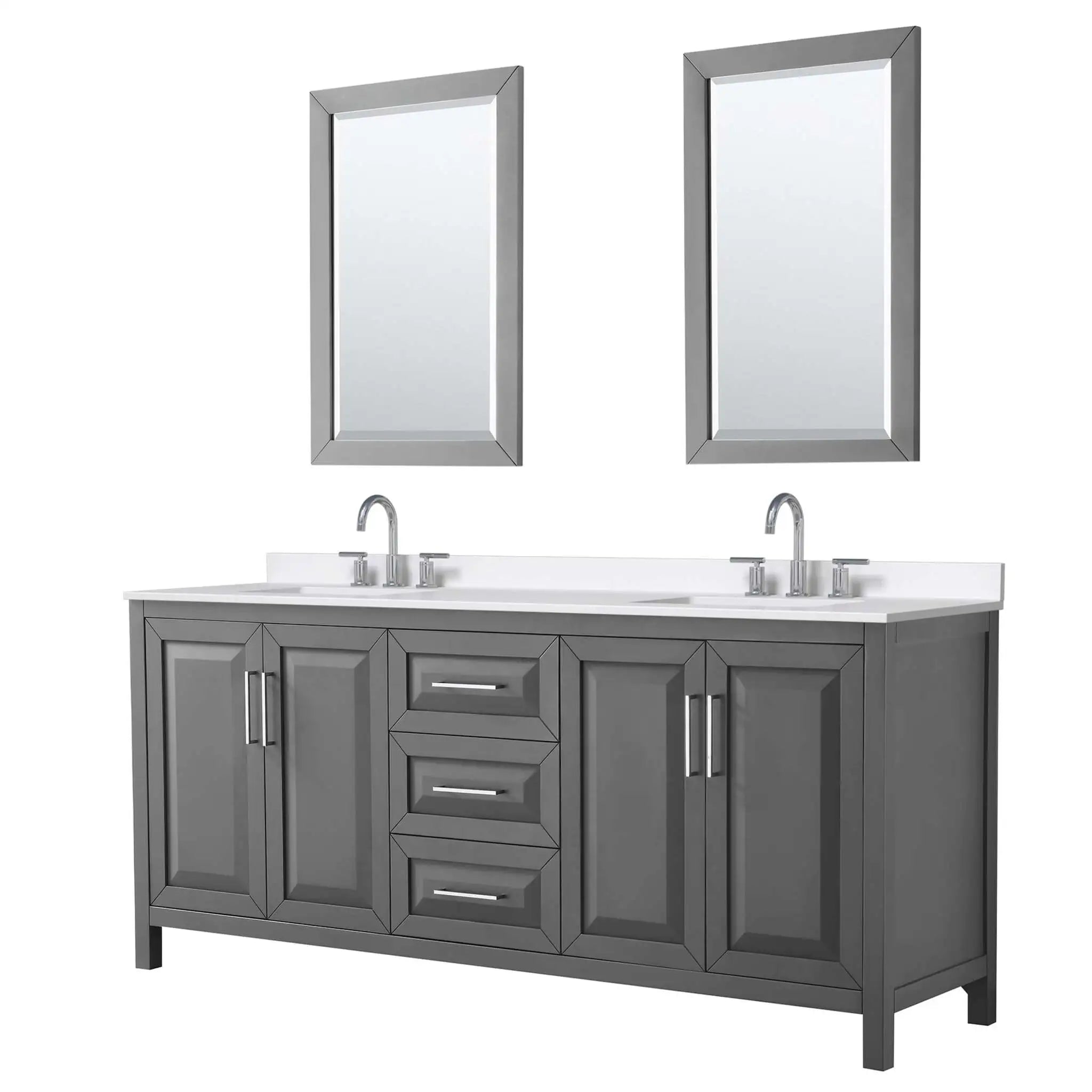 80" Daria Double Bathroom Vanity in Dark Gray with Polished Chrome Trim & 24" Mirror by Wyndham