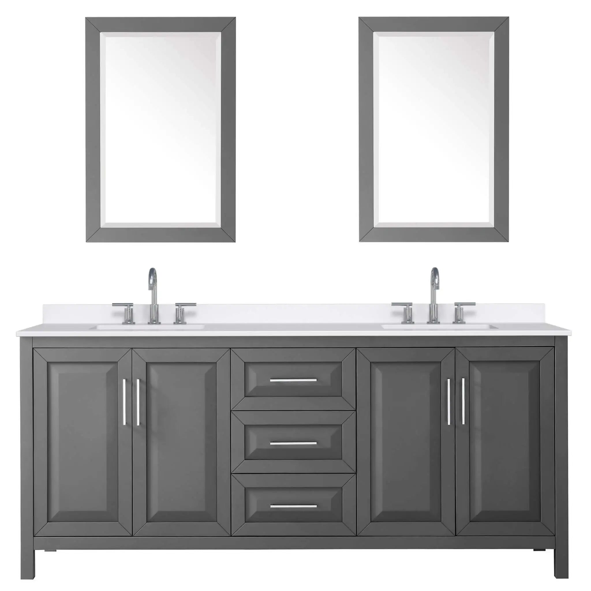 80" Daria Double Bathroom Vanity in Dark Gray with Polished Chrome Trim & 24" Mirror by Wyndham