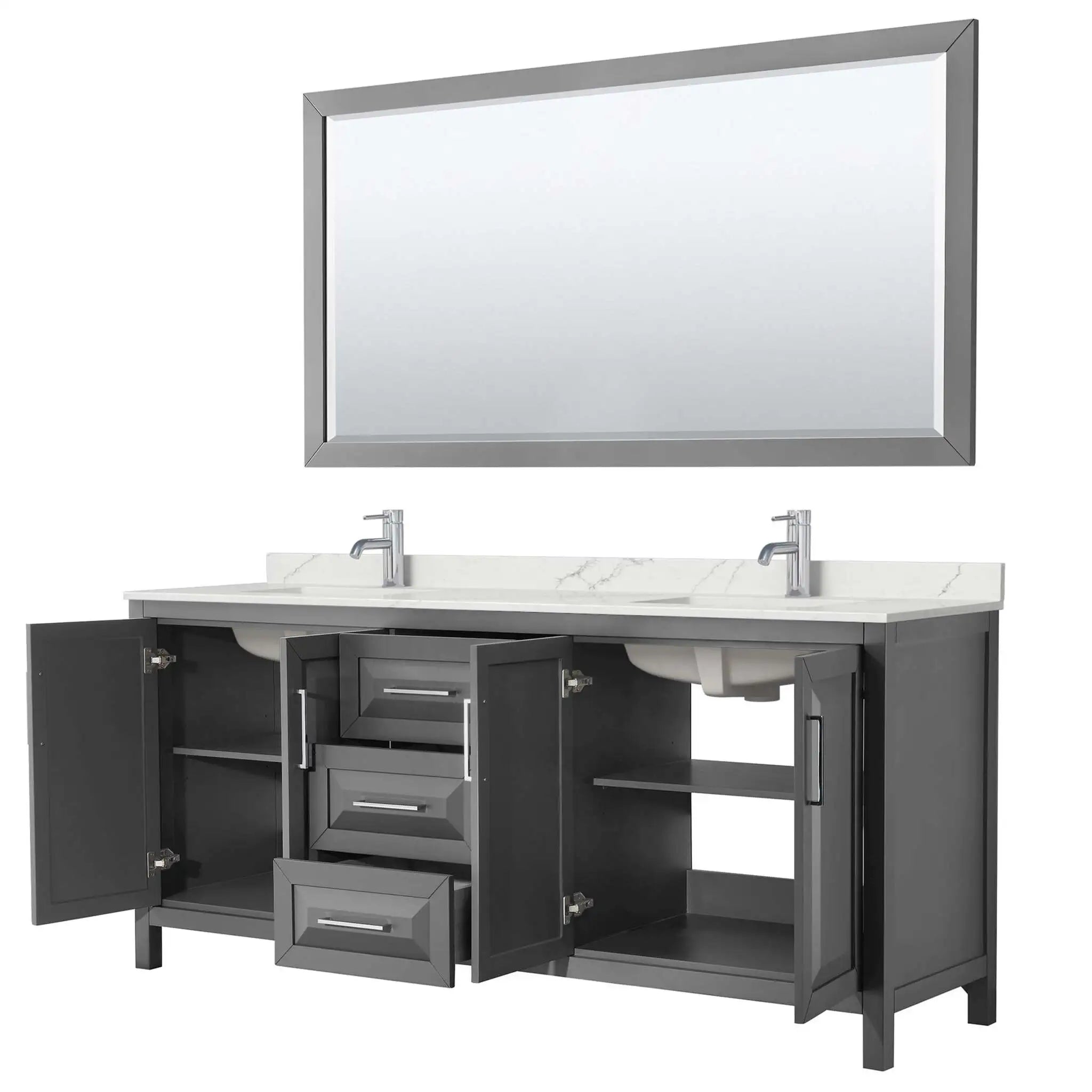 80" Daria Double Bathroom Vanity in Dark Gray with Polished Chrome Trim & 70" Mirror by Wyndham