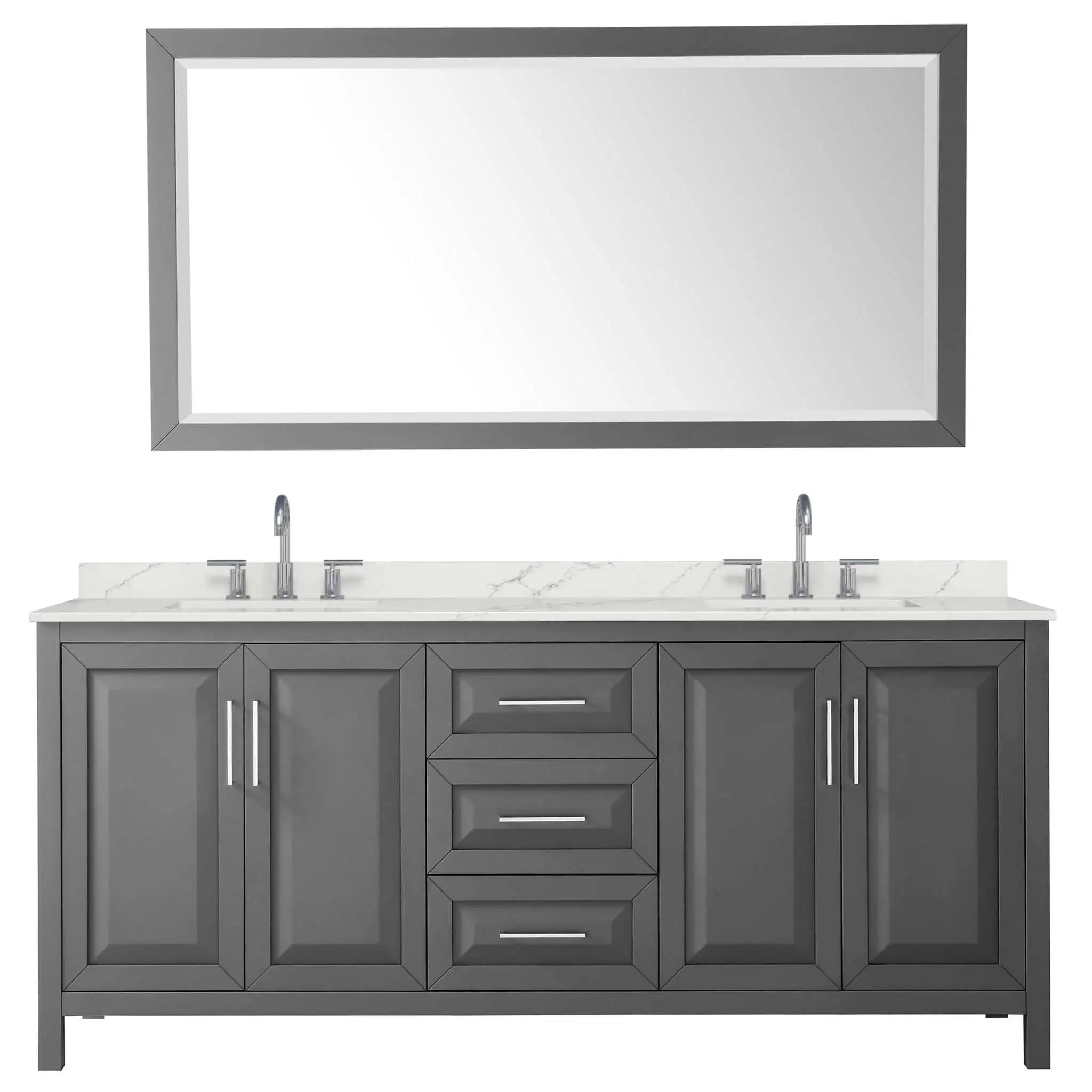 80" Daria Double Bathroom Vanity in Dark Gray with Polished Chrome Trim & 70" Mirror by Wyndham