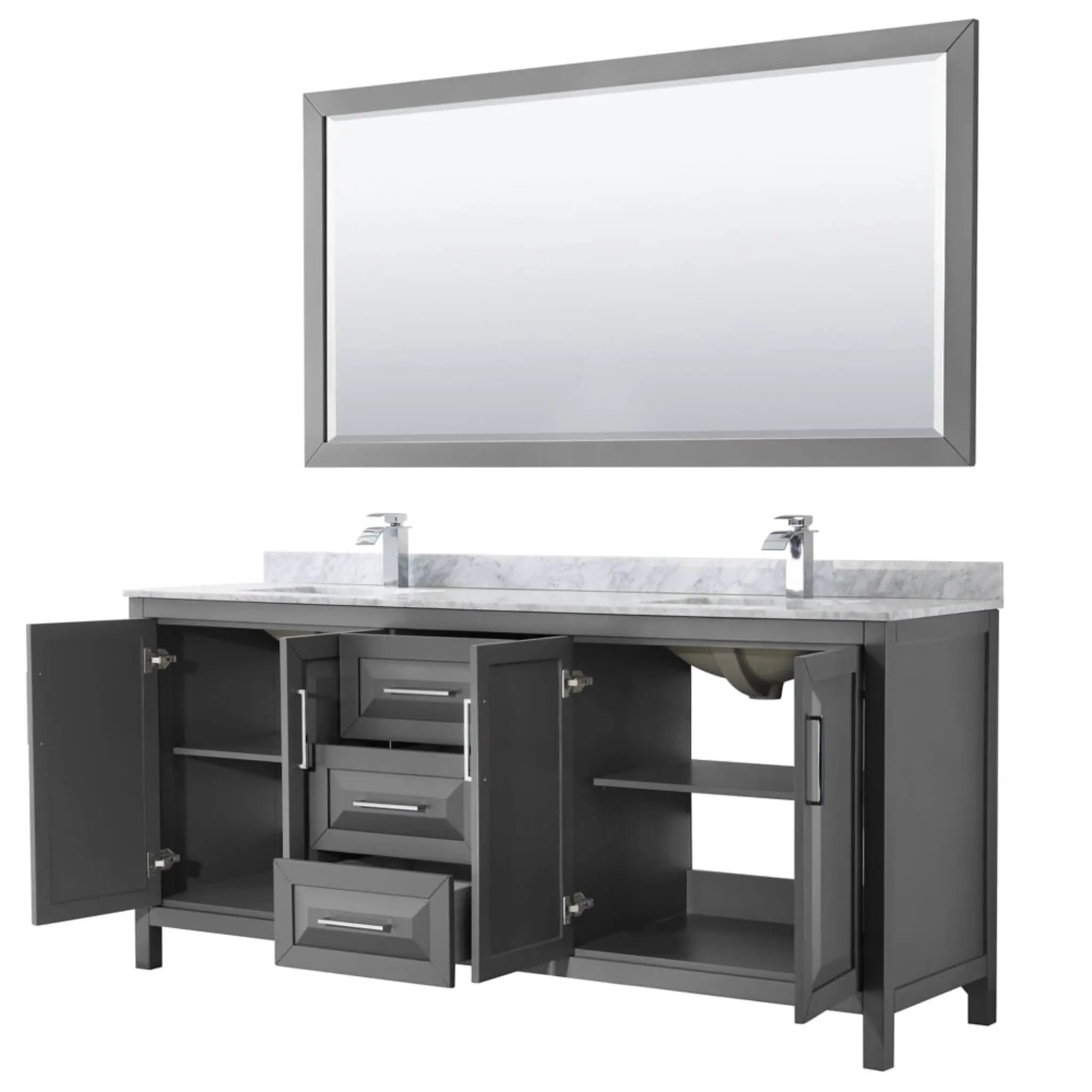 80" Daria Double Bathroom Vanity in Dark Gray with Polished Chrome Trim & 70" Mirror by Wyndham