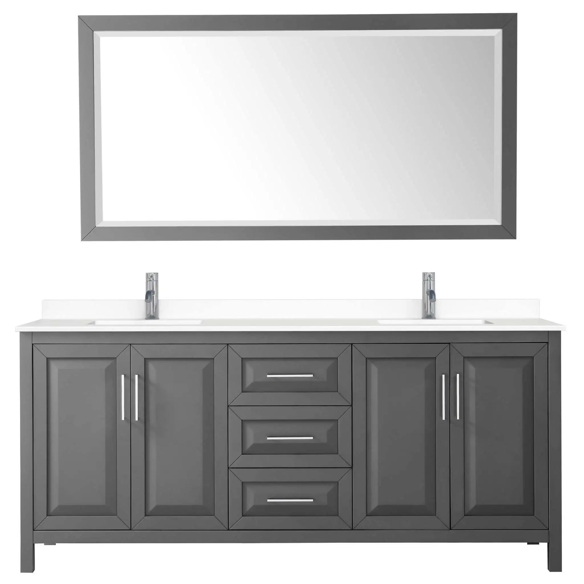 80" Daria Double Bathroom Vanity in Dark Gray with Polished Chrome Trim & 70" Mirror by Wyndham