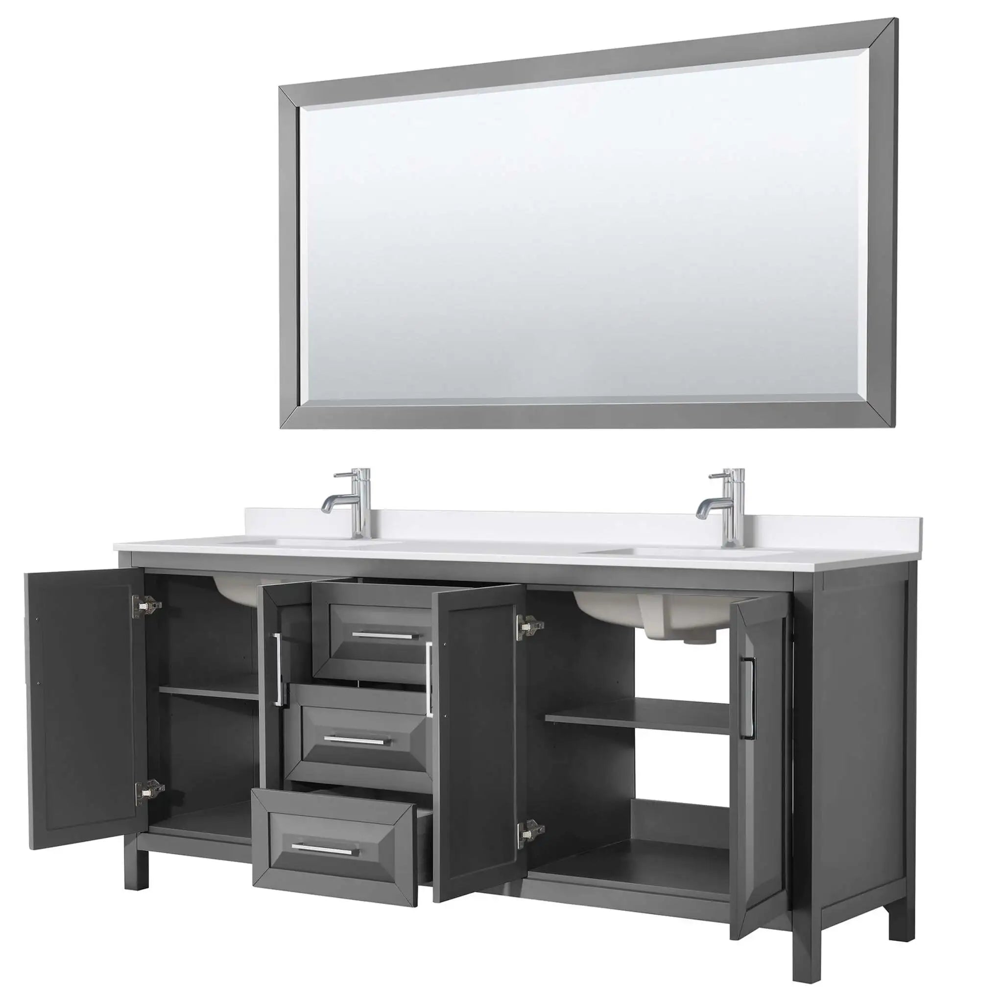 80" Daria Double Bathroom Vanity in Dark Gray with Polished Chrome Trim & 70" Mirror by Wyndham