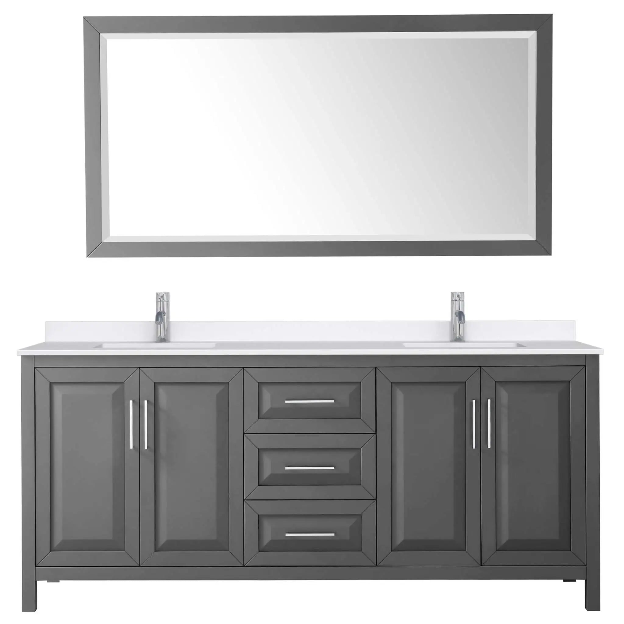 80" Daria Double Bathroom Vanity in Dark Gray with Polished Chrome Trim & 70" Mirror by Wyndham