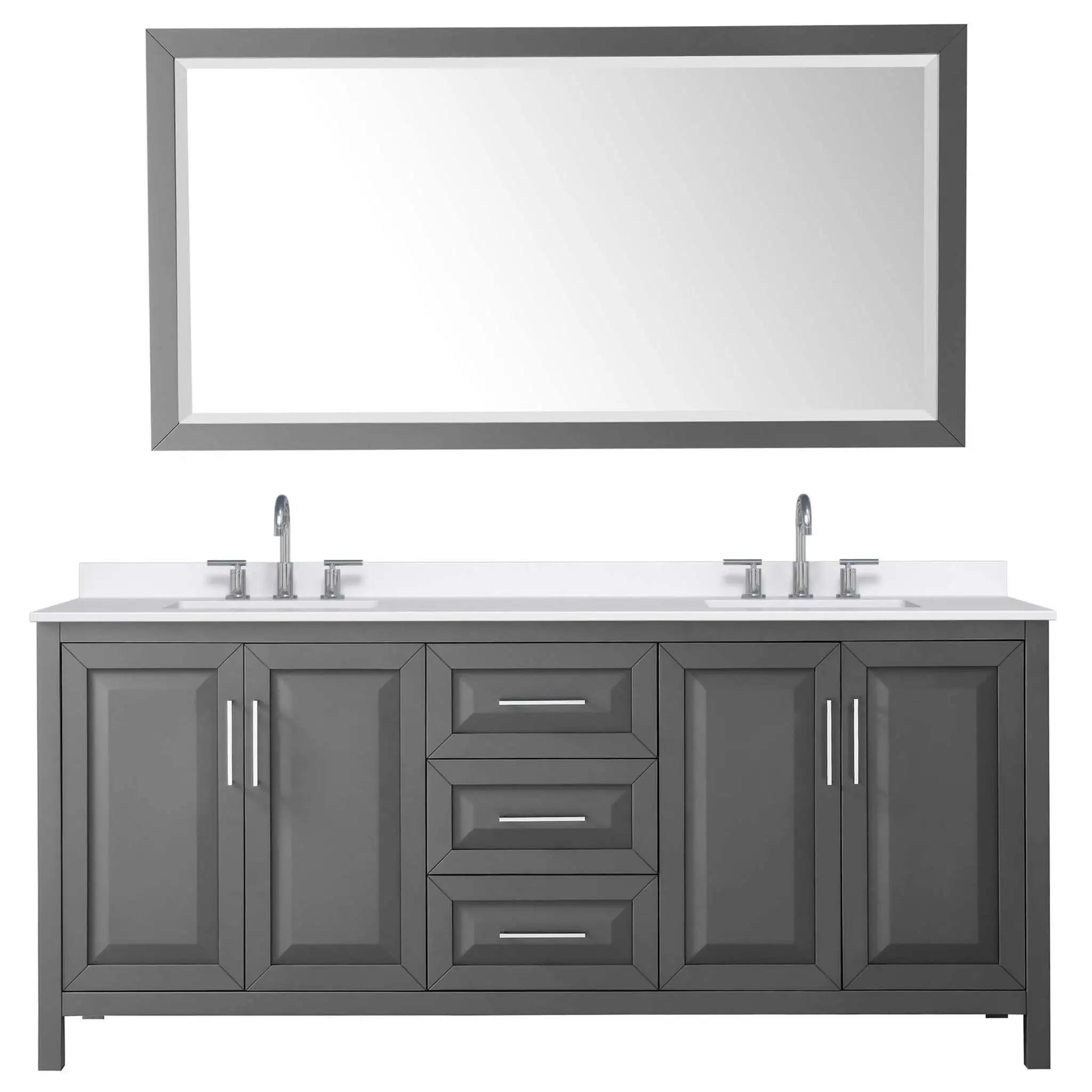 80" Daria Double Bathroom Vanity in Dark Gray with Polished Chrome Trim & 70" Mirror by Wyndham