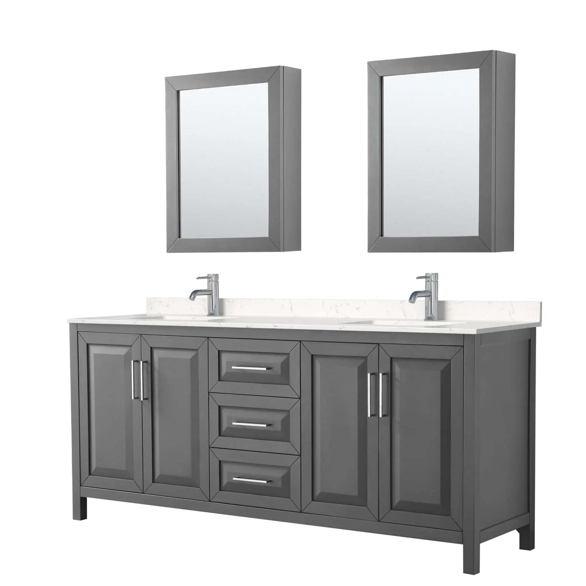 80" Daria Double Bathroom Vanity in Dark Gray with Polished Chrome Trim & Medicine Cabinet by Wyndham