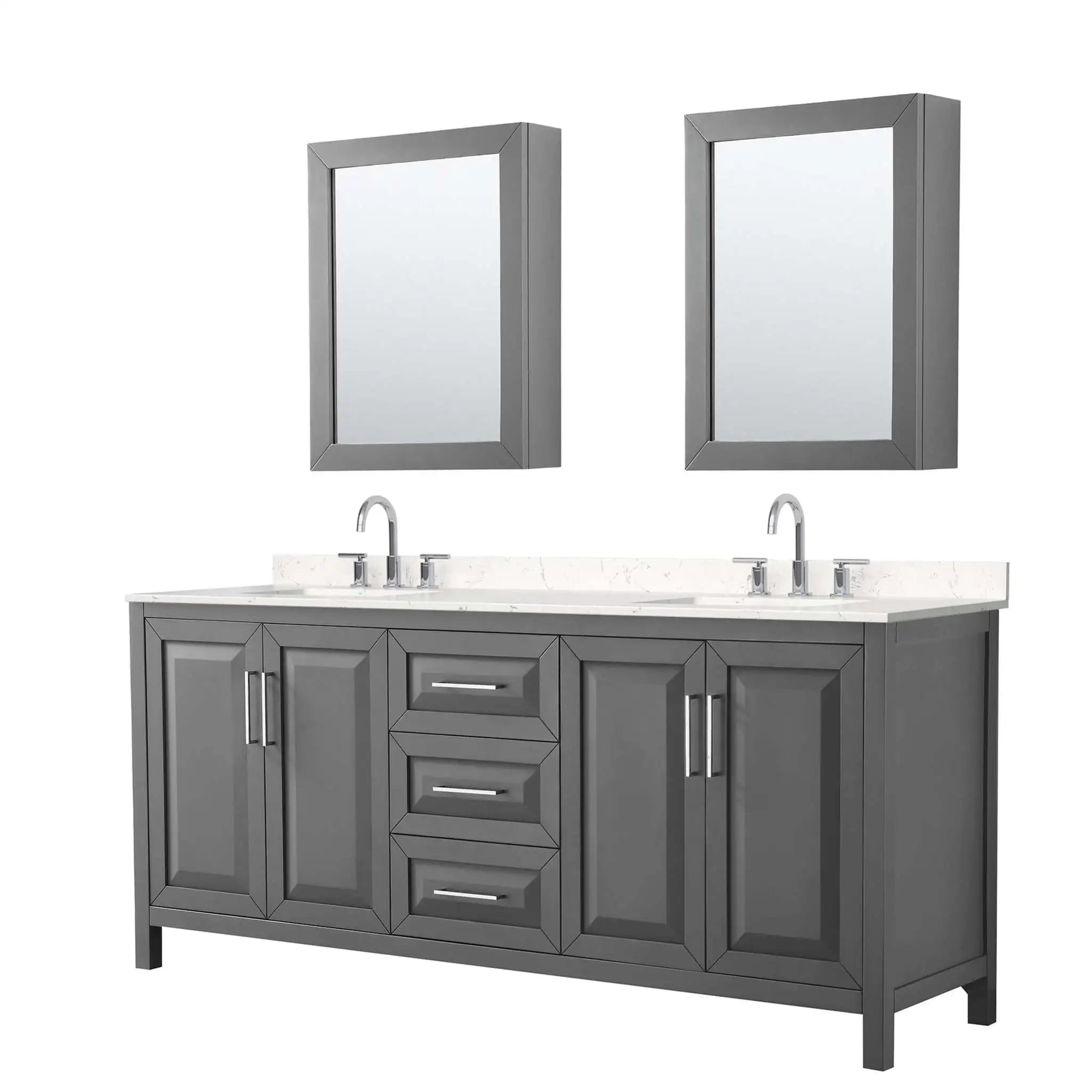 80" Daria Double Bathroom Vanity in Dark Gray with Polished Chrome Trim & Medicine Cabinet by Wyndham