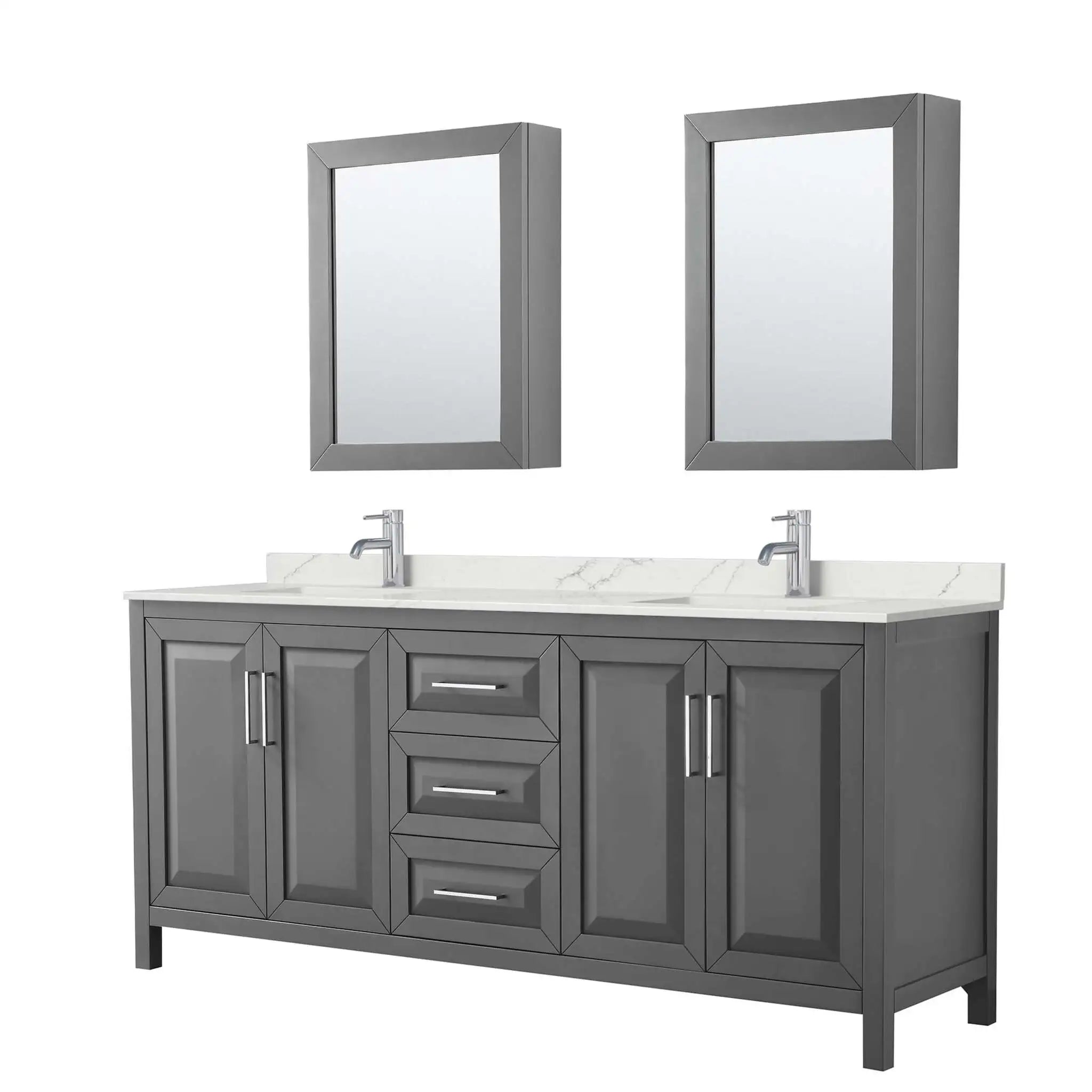 80" Daria Double Bathroom Vanity in Dark Gray with Polished Chrome Trim & Medicine Cabinet by Wyndham