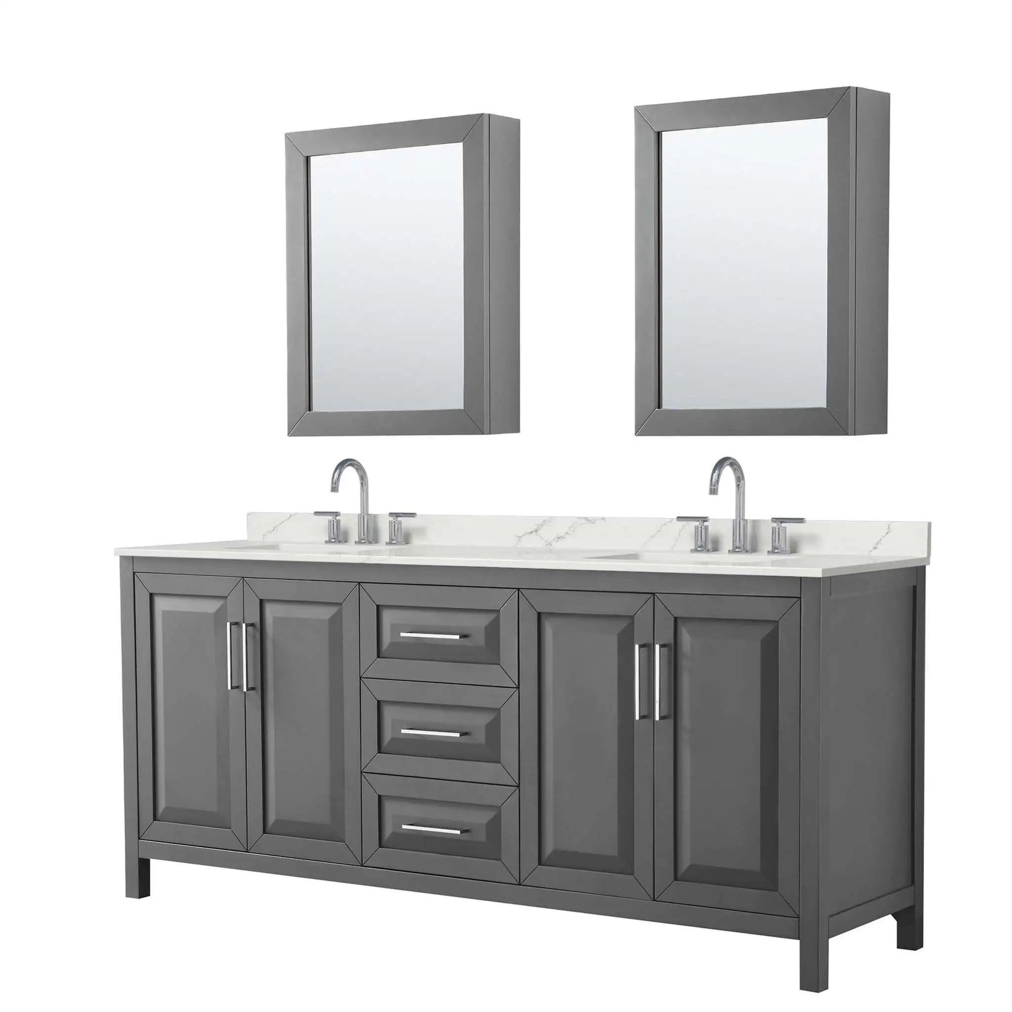 80" Daria Double Bathroom Vanity in Dark Gray with Polished Chrome Trim & Medicine Cabinet by Wyndham
