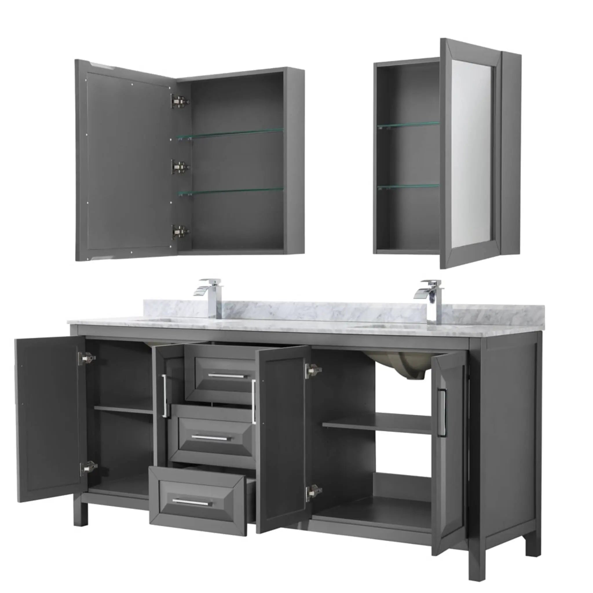 80" Daria Double Bathroom Vanity in Dark Gray with Polished Chrome Trim & Medicine Cabinet by Wyndham