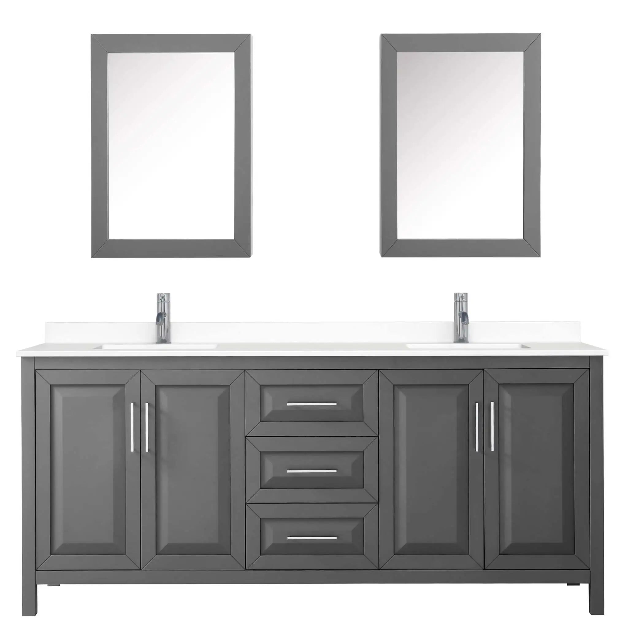 80" Daria Double Bathroom Vanity in Dark Gray with Polished Chrome Trim & Medicine Cabinet by Wyndham
