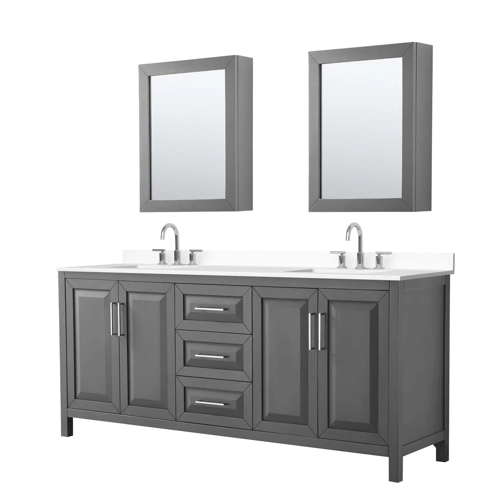 80" Daria Double Bathroom Vanity in Dark Gray with Polished Chrome Trim & Medicine Cabinet by Wyndham