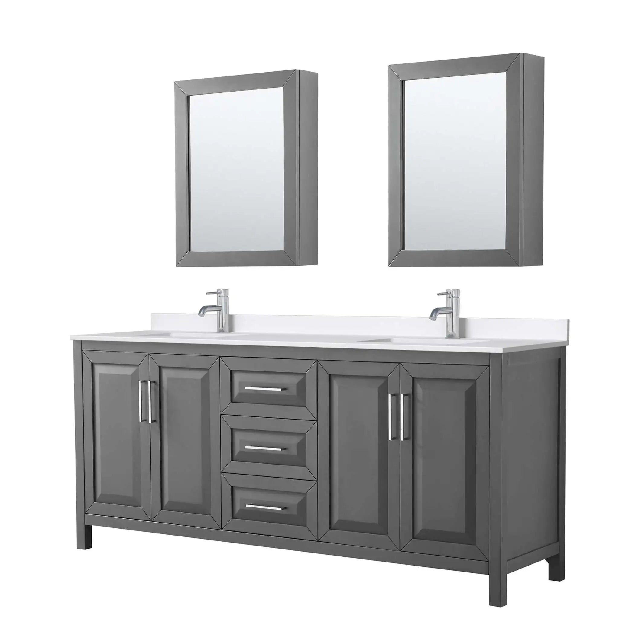 80" Daria Double Bathroom Vanity in Dark Gray with Polished Chrome Trim & Medicine Cabinet by Wyndham