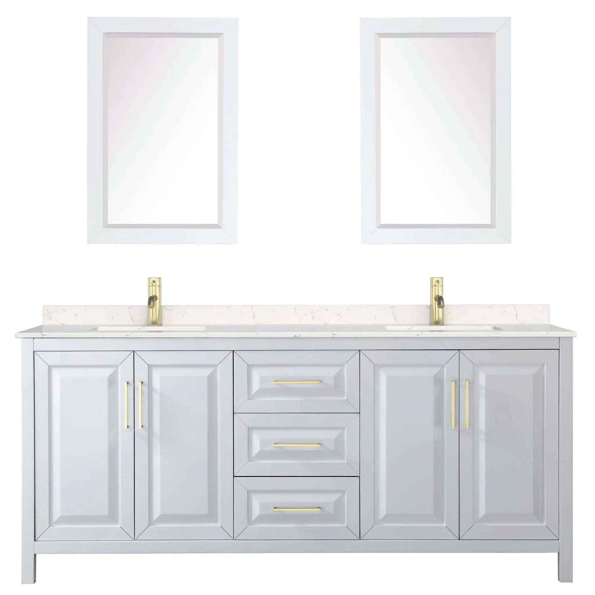 80" Daria Double Bathroom Vanity in White with Brushed Gold Trim & 24" Mirror by Wyndham