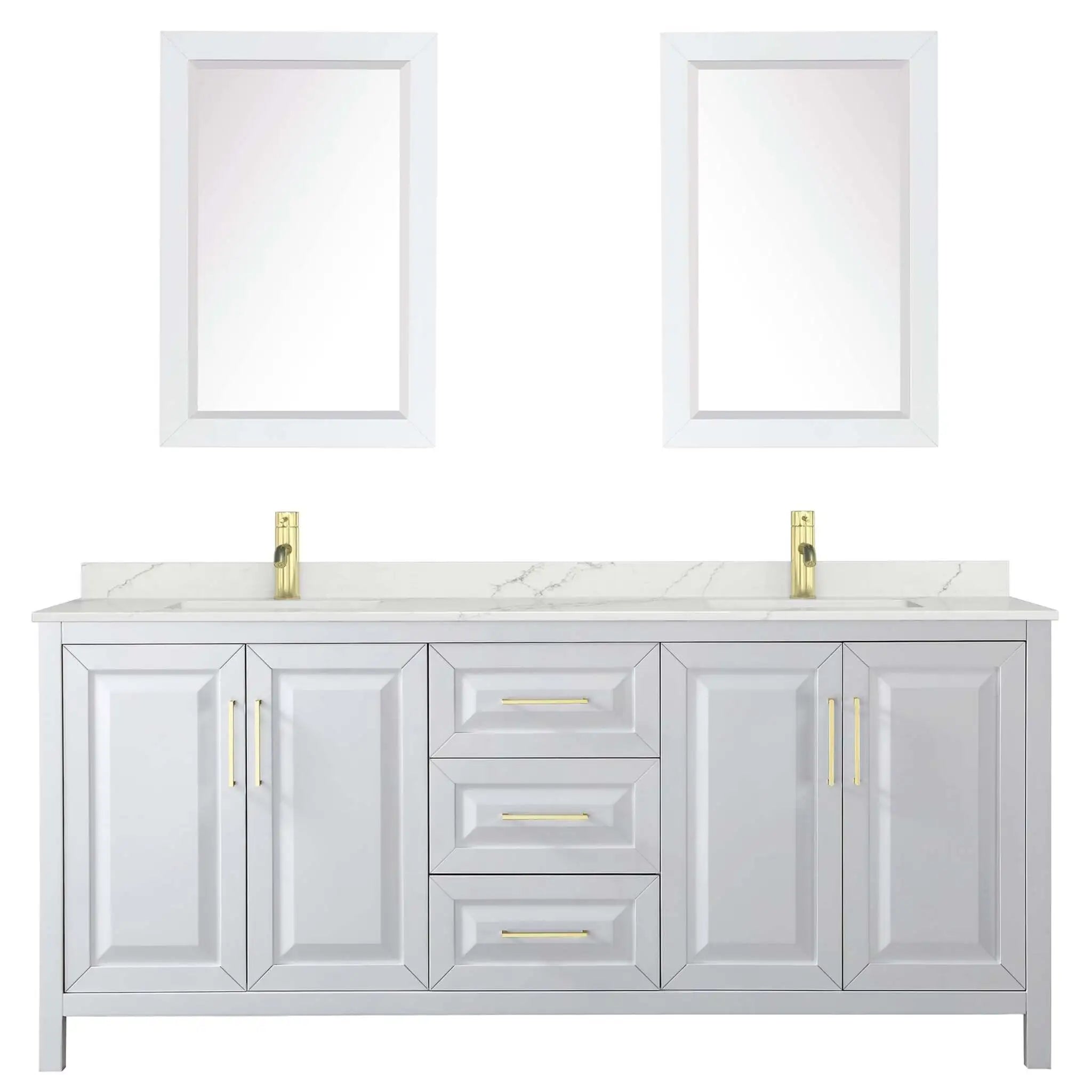 80" Daria Double Bathroom Vanity in White with Brushed Gold Trim & 24" Mirror by Wyndham