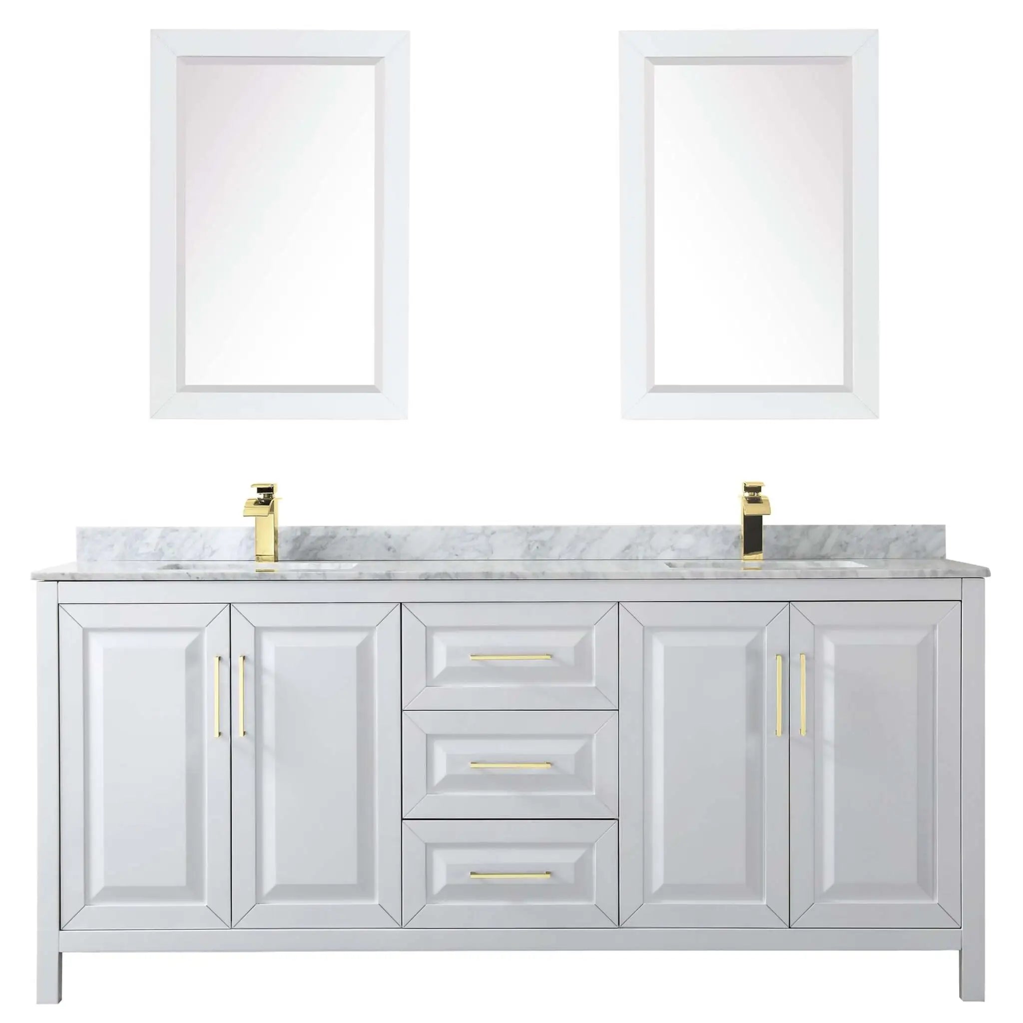 80" Daria Double Bathroom Vanity in White with Brushed Gold Trim & 24" Mirror by Wyndham