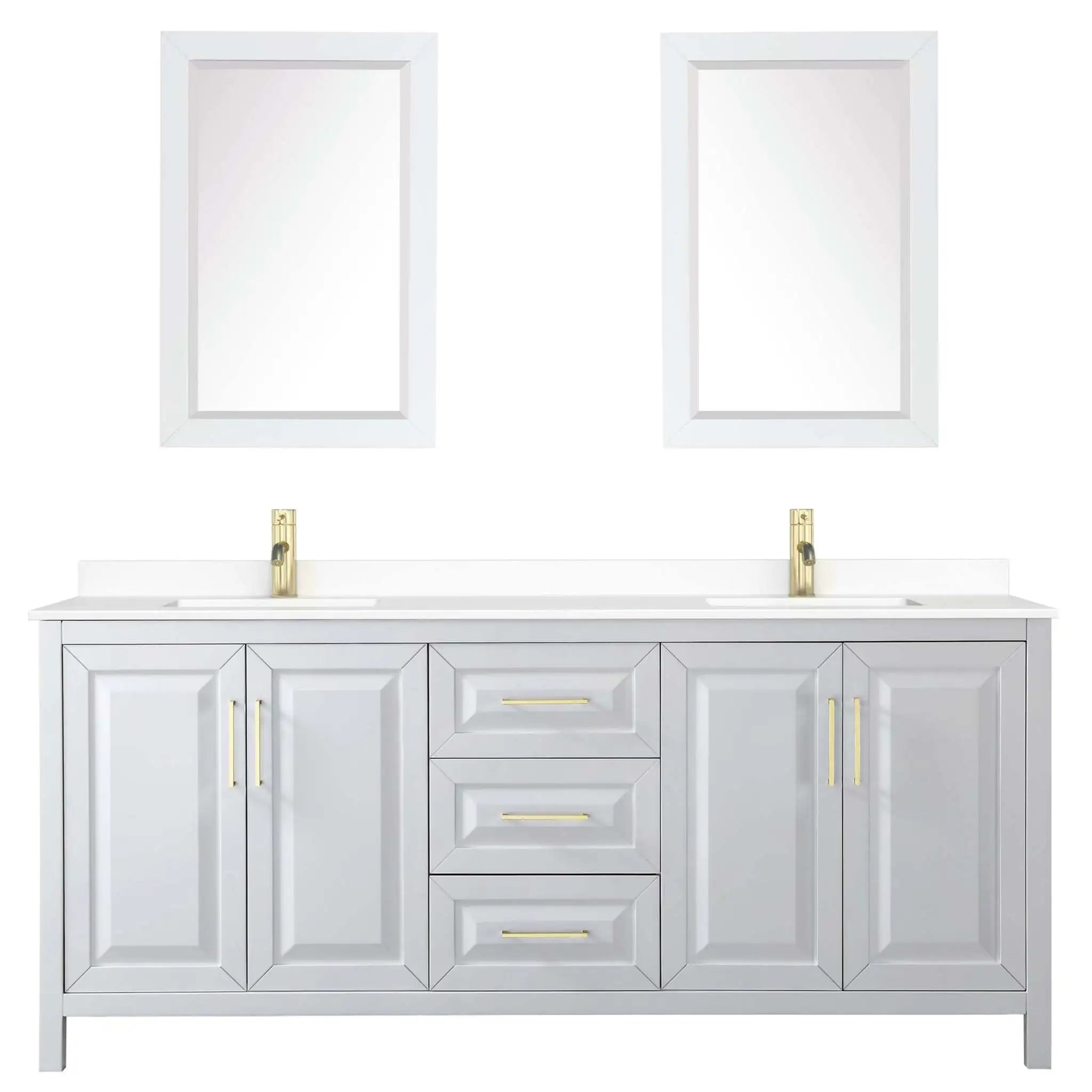 80" Daria Double Bathroom Vanity in White with Brushed Gold Trim & 24" Mirror by Wyndham
