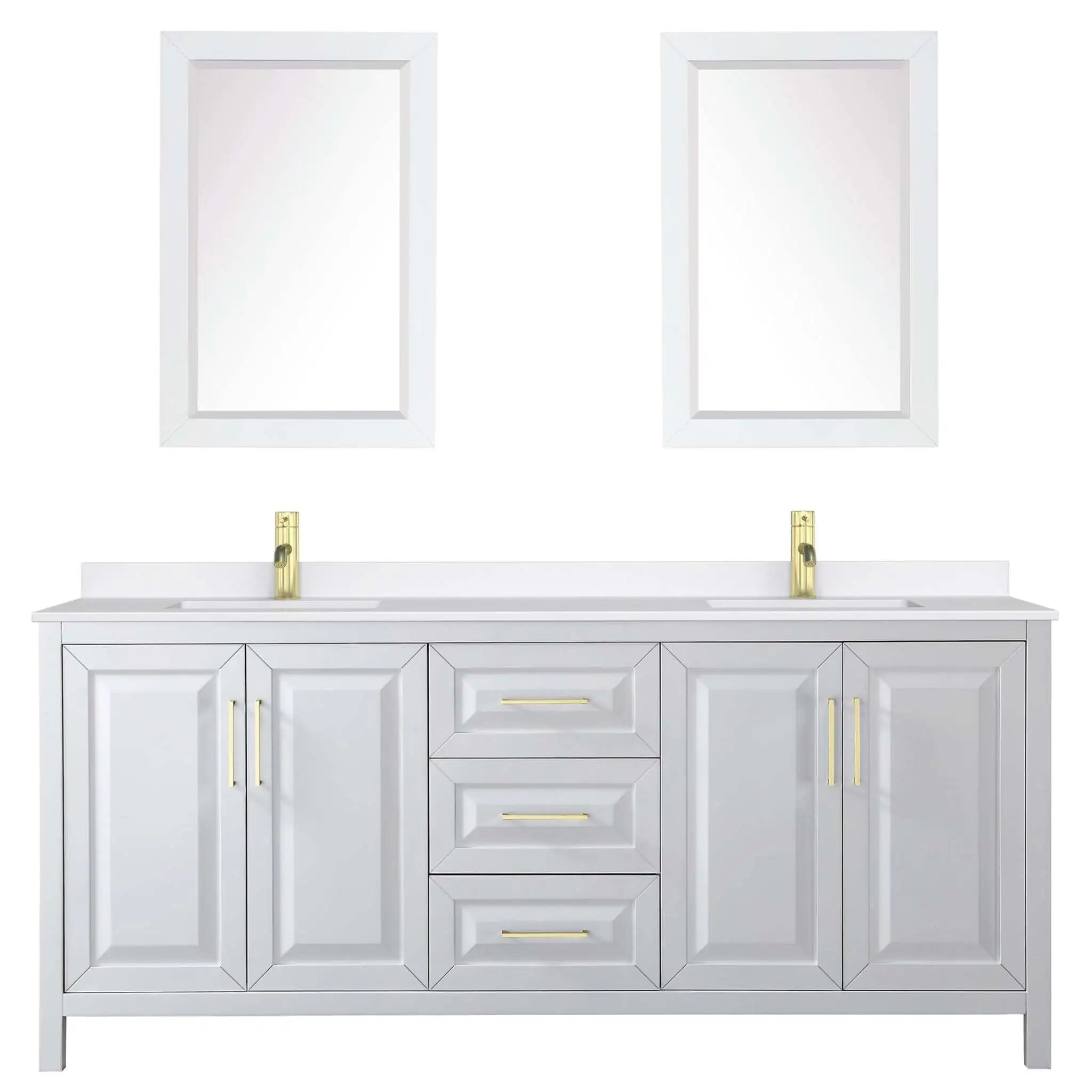 80" Daria Double Bathroom Vanity in White with Brushed Gold Trim & 24" Mirror by Wyndham
