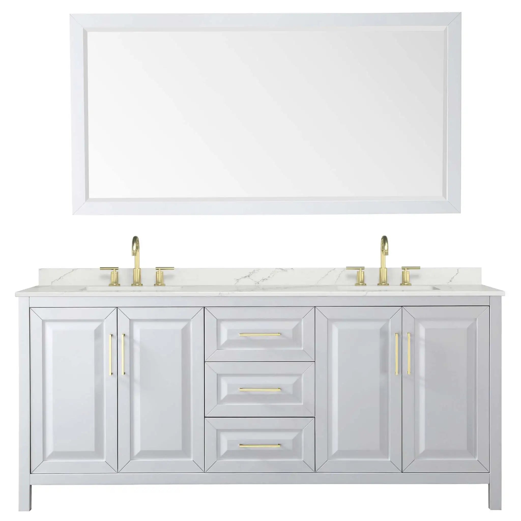 80" Daria Double Bathroom Vanity in White with Brushed Gold Trim & 70" Mirror by Wyndham