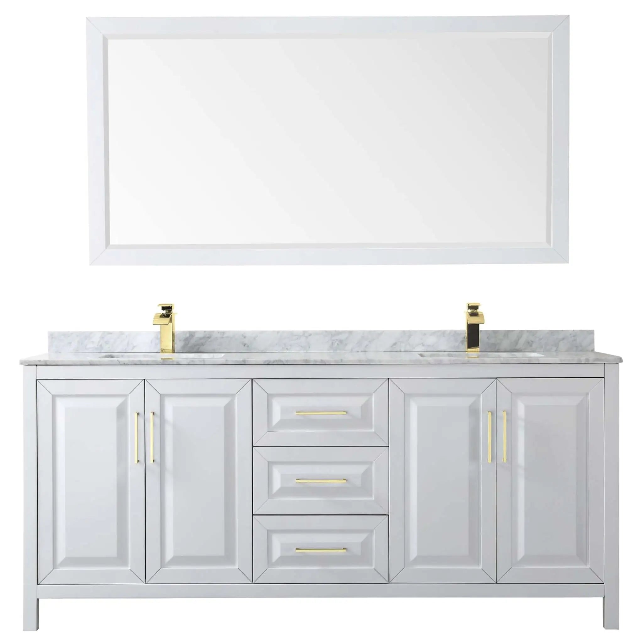 80" Daria Double Bathroom Vanity in White with Brushed Gold Trim & 70" Mirror by Wyndham