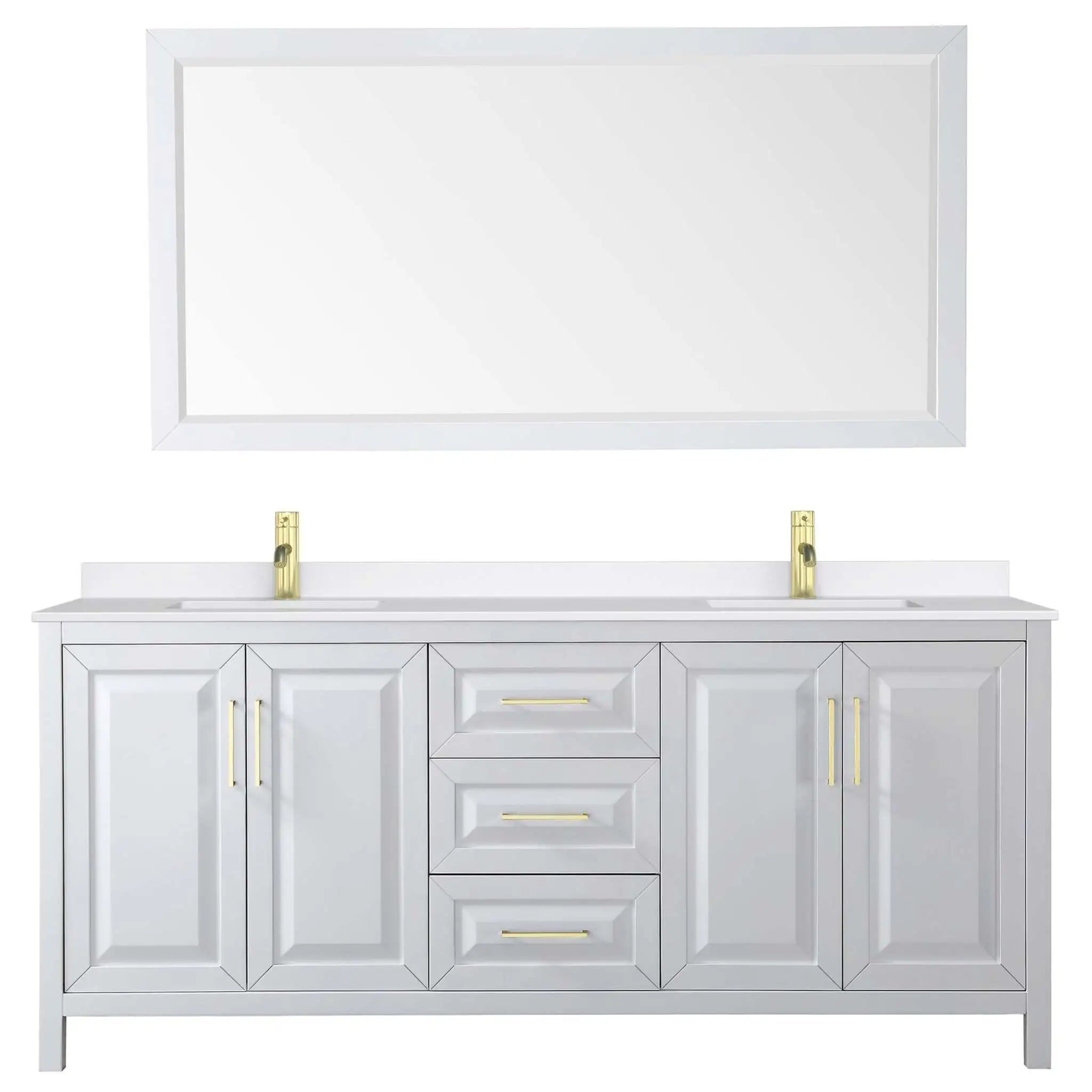 80" Daria Double Bathroom Vanity in White with Brushed Gold Trim & 70" Mirror by Wyndham